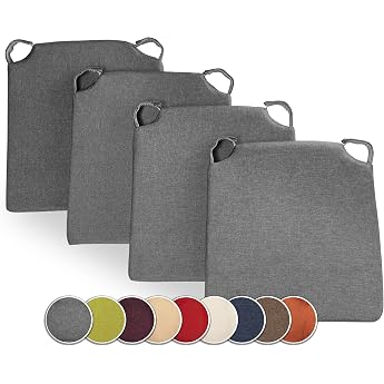sunnypillow Set of 4 Chair Cushions with Fastening Cushion for Chairs - Indoor/Outdoor - Seat Cushion - Dimensions 42 Front 35 Back x 40 x 5 cm - Anthracite