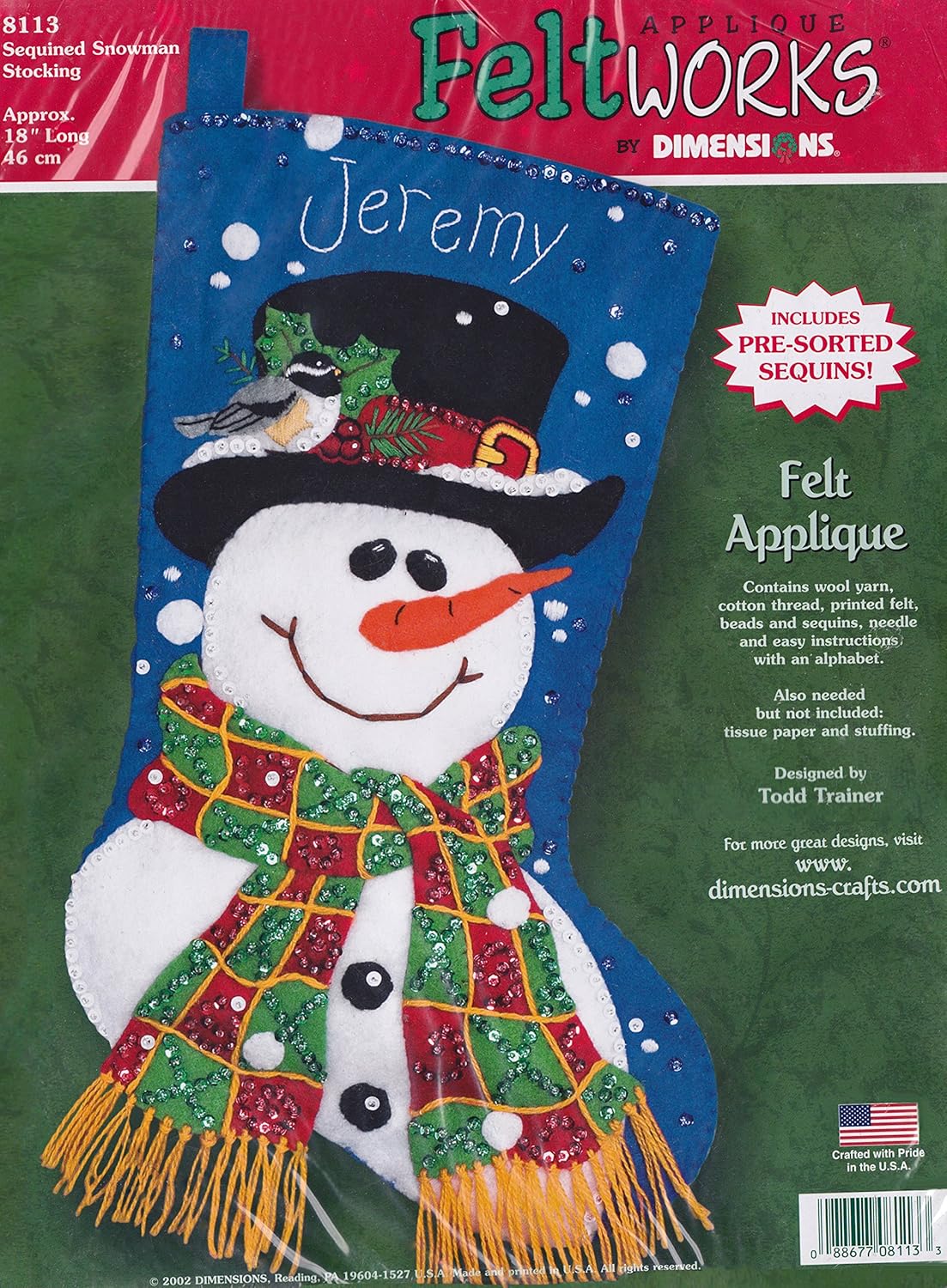 Dimensions Feltworks "Sequined Snowman" Stocking Felt Applique Kit 8113