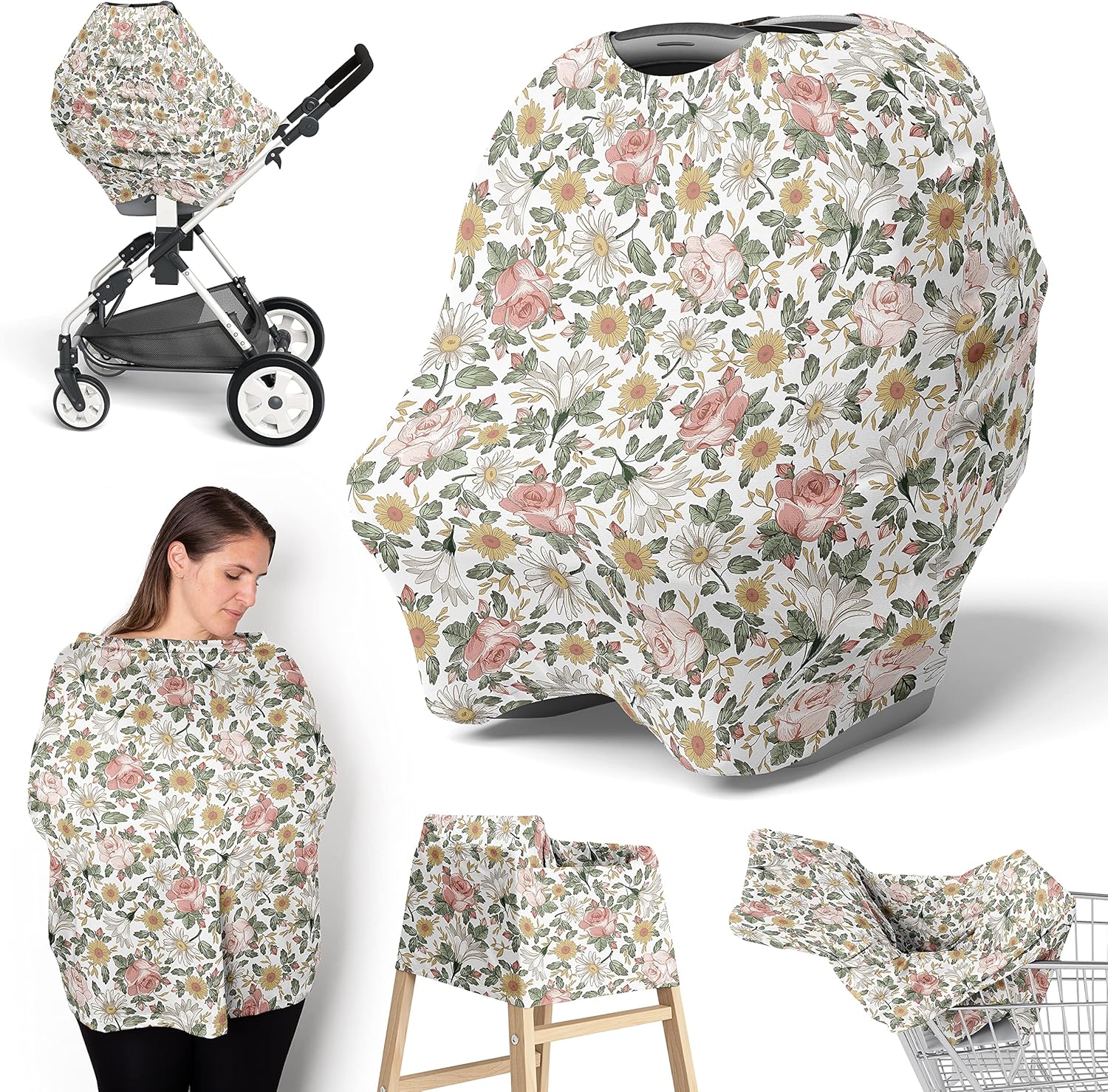 Sweet Jojo Designs ビンテージ フローラル ボーホー ガール 幼児 赤ちゃん カーシートカバー 授乳 母乳育児 シ
