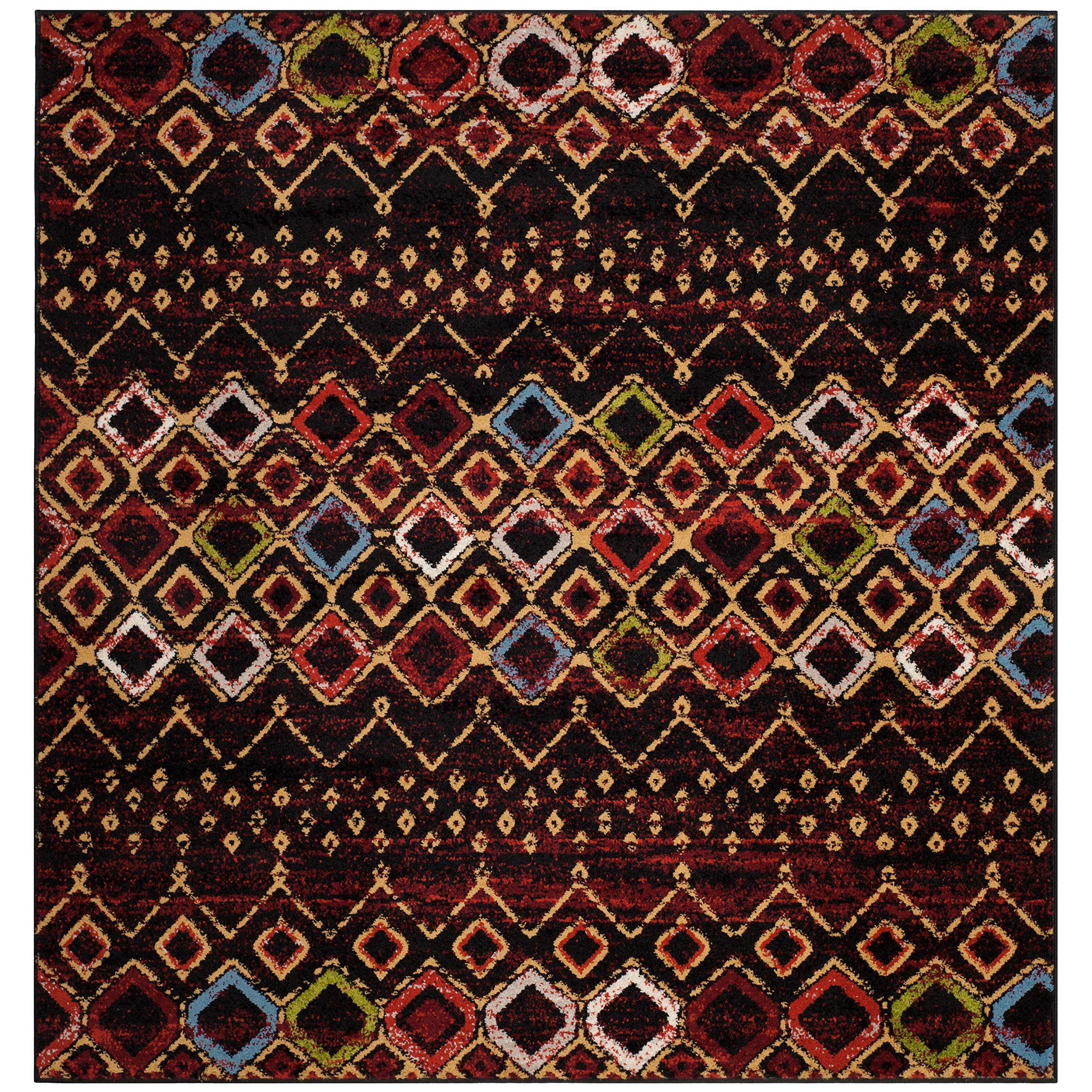 SAFAVIEH Amsterdam Collection Area Rug - 9' Square, Black & Multi, Moroccan Boho Design, Non-Shedding & Easy Care, Ideal for High Traffic Areas in