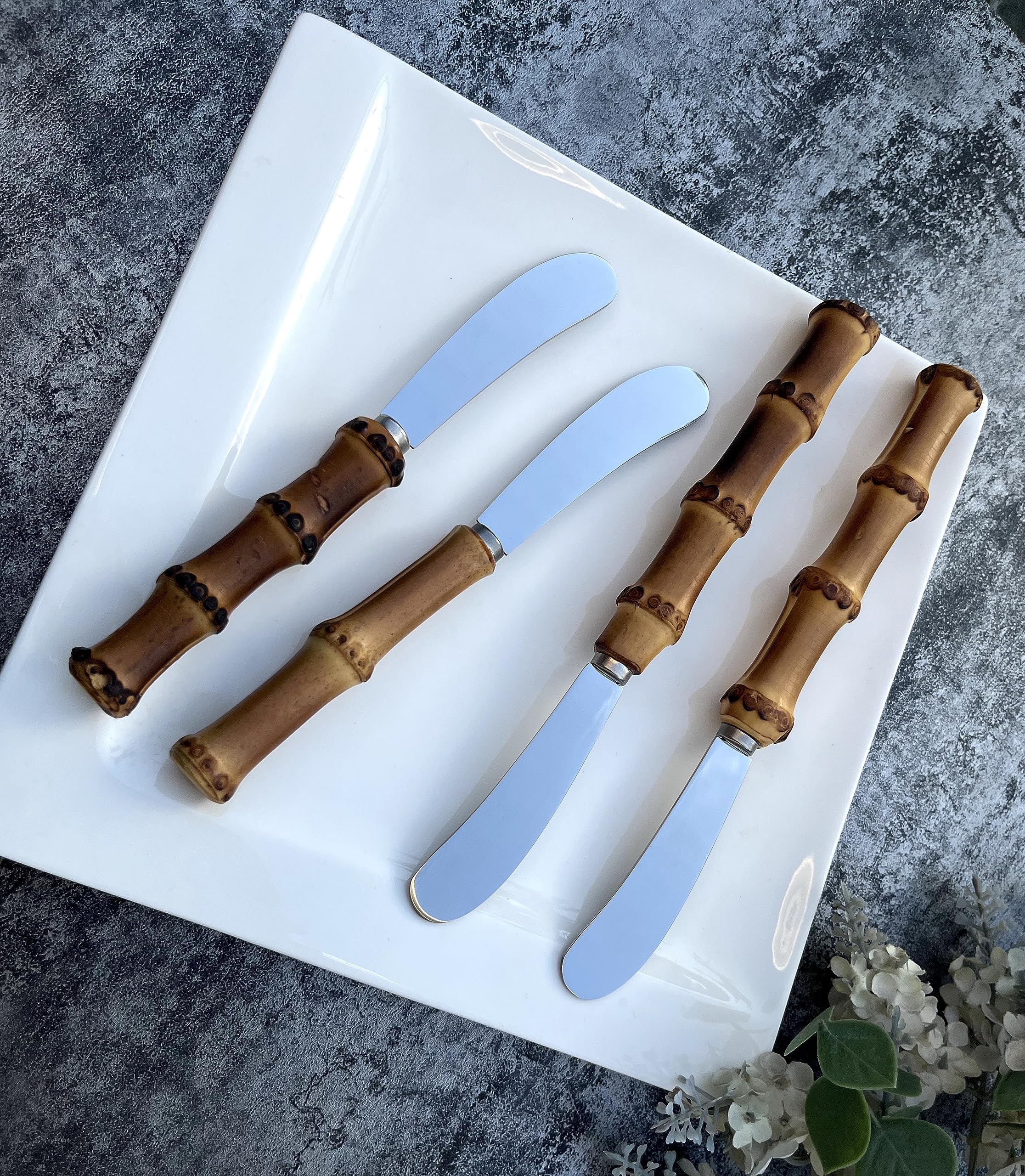 4 Pieces Set Butter knife, Pate Knife Cheese Spreader, Thick and Smooth blades, Strong Heavy for butter spreaders Home Restaurant Party breakfast (bamboo handle)