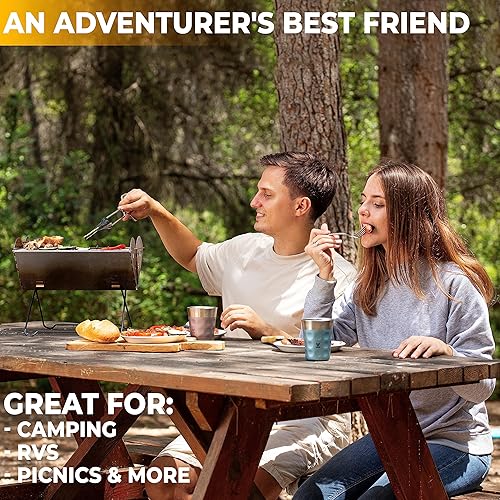 Miniatura 7 de ZONETECH Parrilla portátil de acero inoxidable y hoguera, parrilla de carbón de mesa, plegable, calidad premium, uso versátil, parrilla de barbacoa