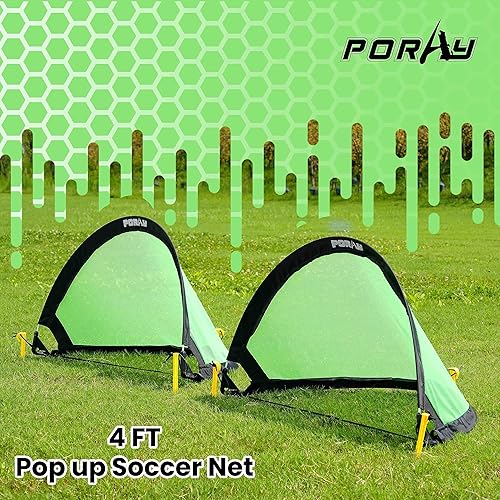 Miniatura 2 de Poray Soccer Goal for Kid Easy-up Set of Two Portable Soccer Net 210D Oxford with 8 Field Marker Cones Extra Stakes Fun for Backyard and Soccer