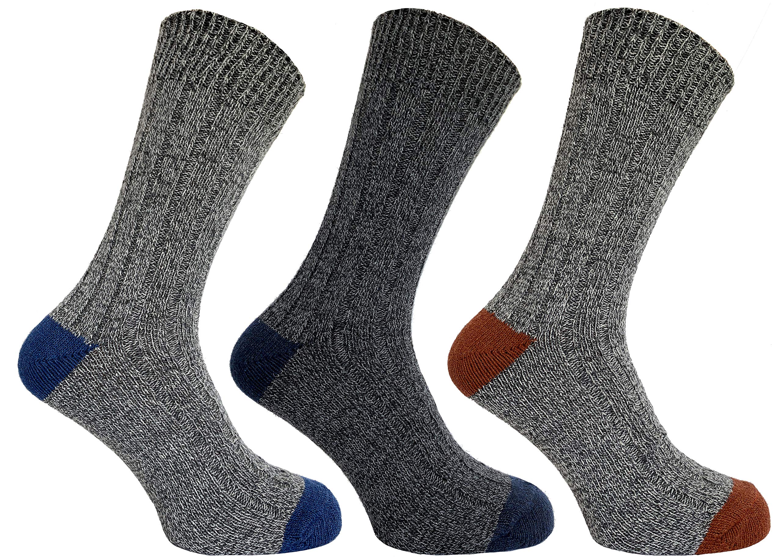 Bramble Mens Wool blend boot socks | 3 Pairs | U.K. Size 6-11 | Grey mix Outdoor comfort hiking boot socks, walking socks, activity socks