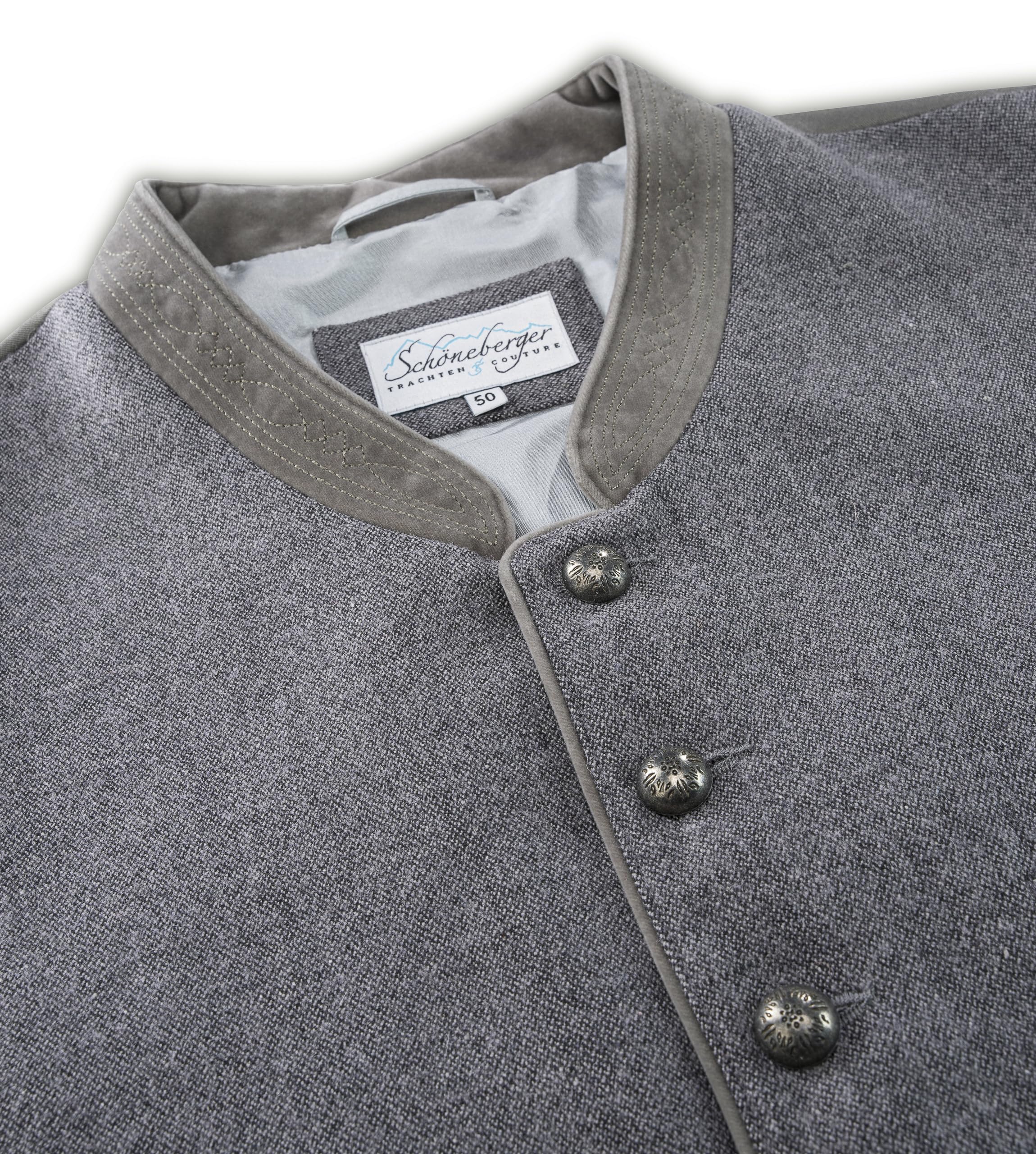 Schöneberger Trachten Couture Chaleco tradicional para hombre, de alta calidad, color gris, para Oktoberfest, para traje regional, de piel, chaleco Gilet Manuel