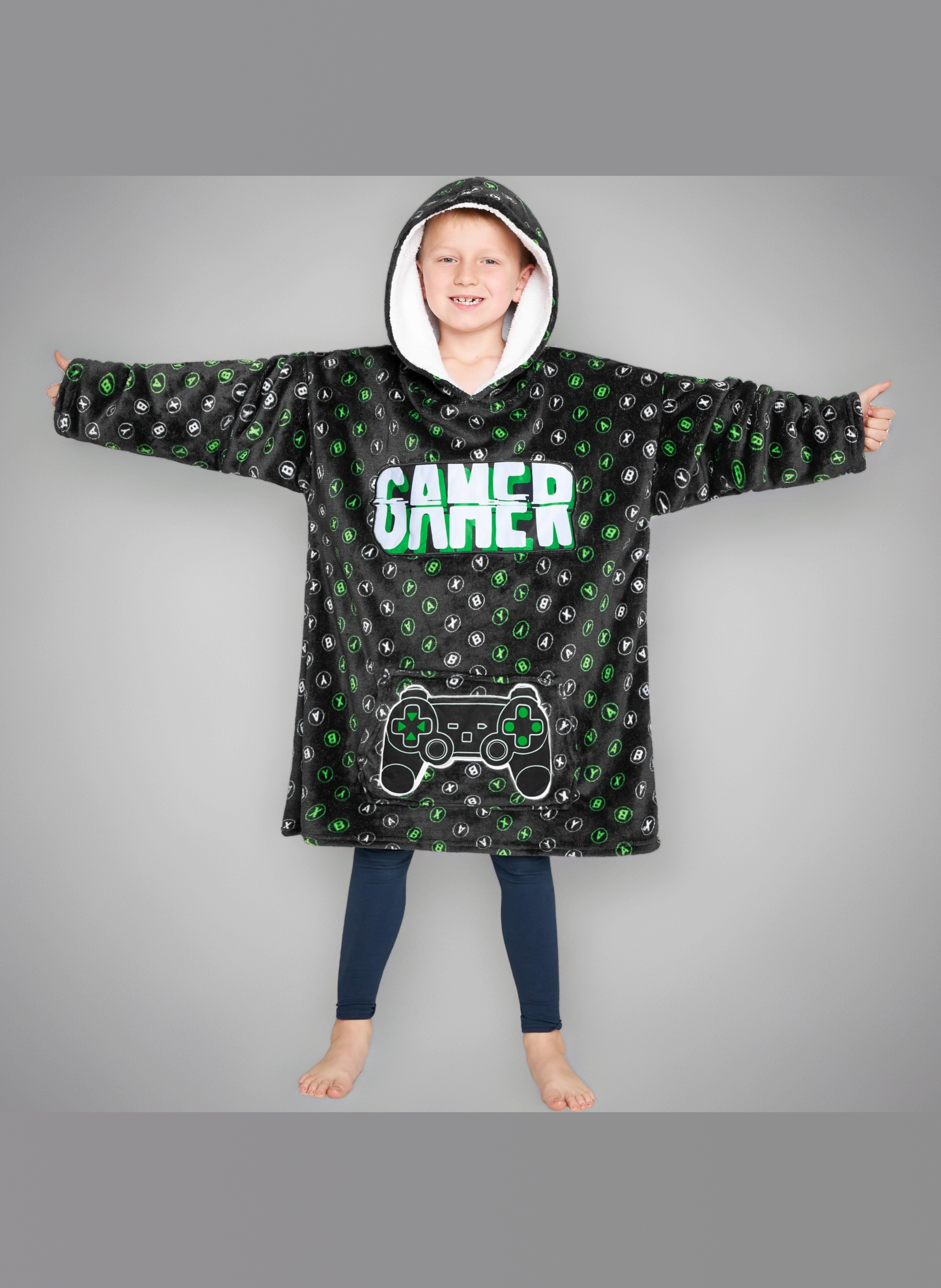 CityComfort Hoodie Blanket for Kids & Teenagers Fleece Wearable Blanket Warm Gamer Football Oversized Hoodie with Sherpa Hood Loungewear Gaming Gifts