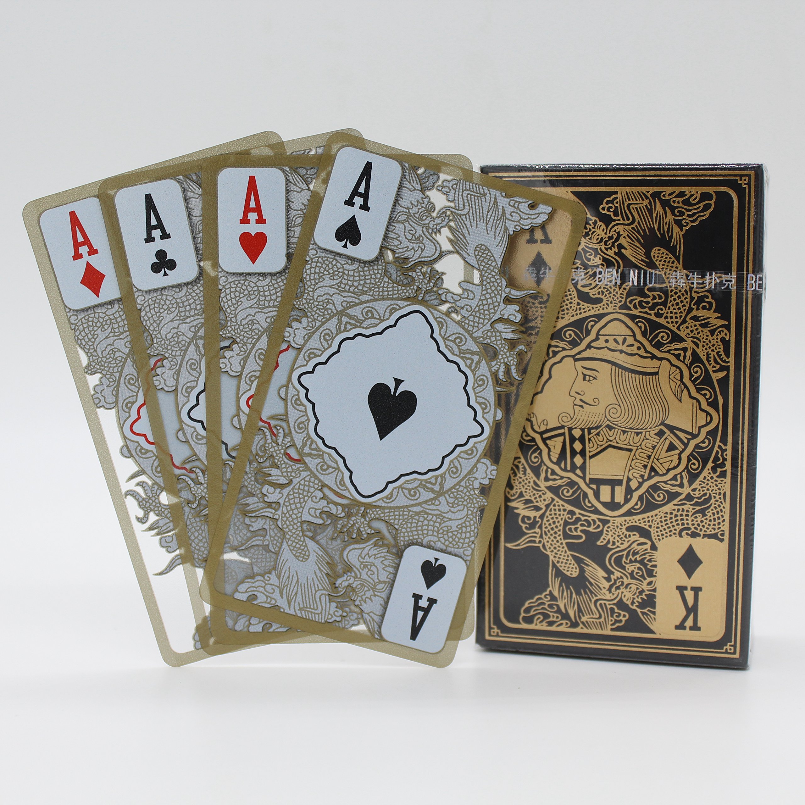 Waterproof Transparent Plastic Poker Gold Edge Playing Cards Dragon Pattern