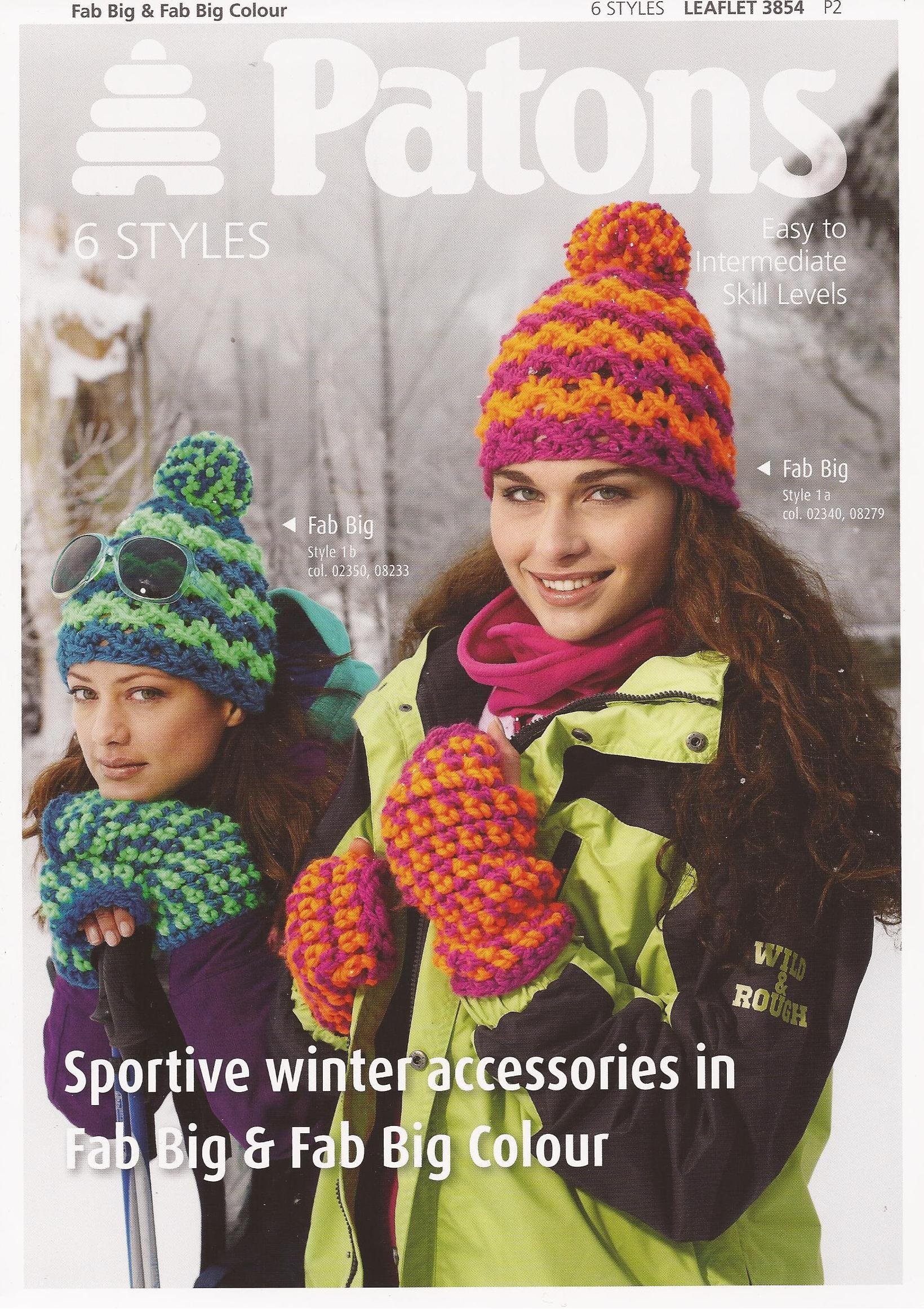 Patons ~Sportive Winter Accessories~ Knitting Pattern Booklet For Fab Big/Colour