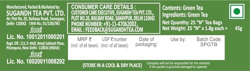 Image of Sugandh Green Tea Bags 100% Natural Green Tea Single Origin - 25 Tea Bags
