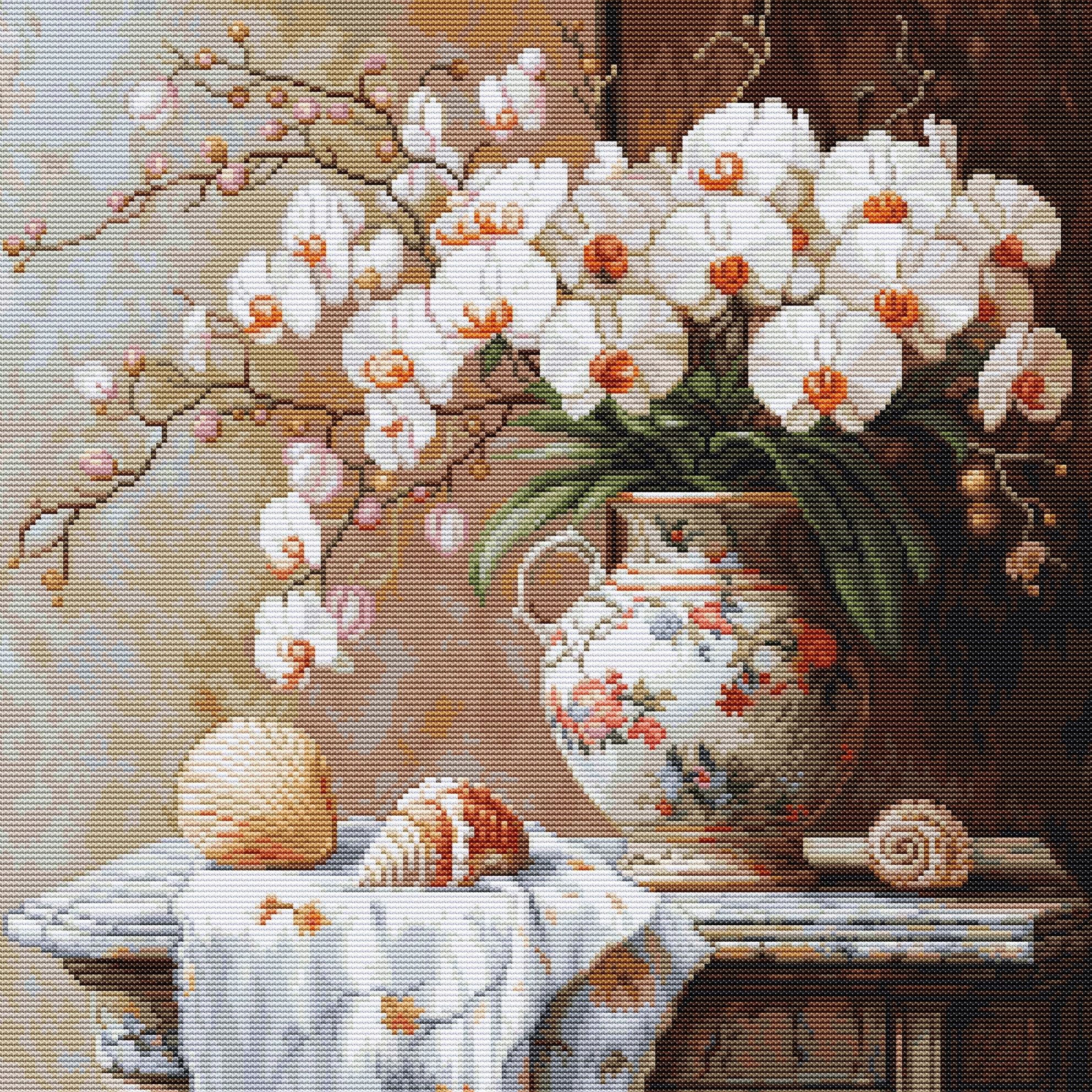 Luca-S Cross Stitch Kit Gold - The Elegance of the Orchid, B714, Counted Cross Stitch Kit for Adults, Needlecraft and Embroidery Kit
