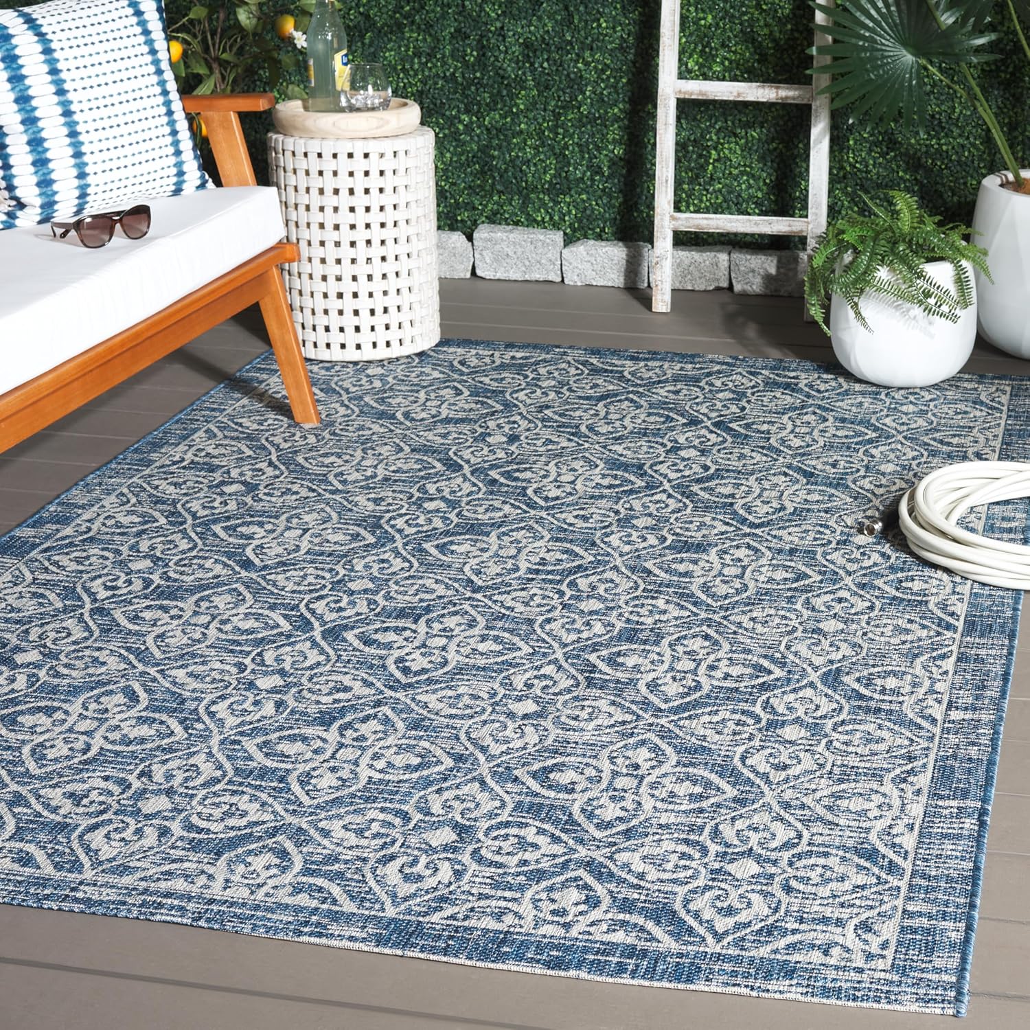 SAFAVIEH Courtyard Collection 6'7" x 9'6" Navy/Grey CY8066 Indoor/ Outdoor Waterproof Easy Cleaning Patio Backyard Mudroom Area Rug
