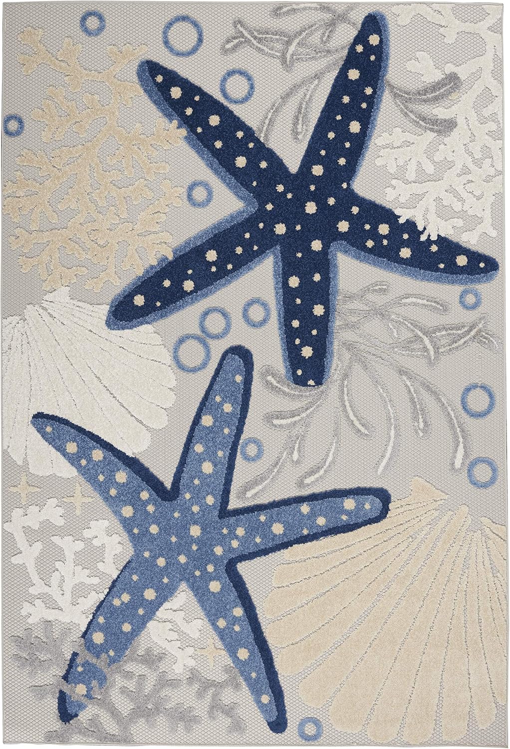 Nourison Home Aloha Blue Grey 5'3" x 7'5" Area Rug - Easy Clean, Non Shedding, Bed Room, Living Room, Dining Room, Kitchen (5' x 8')