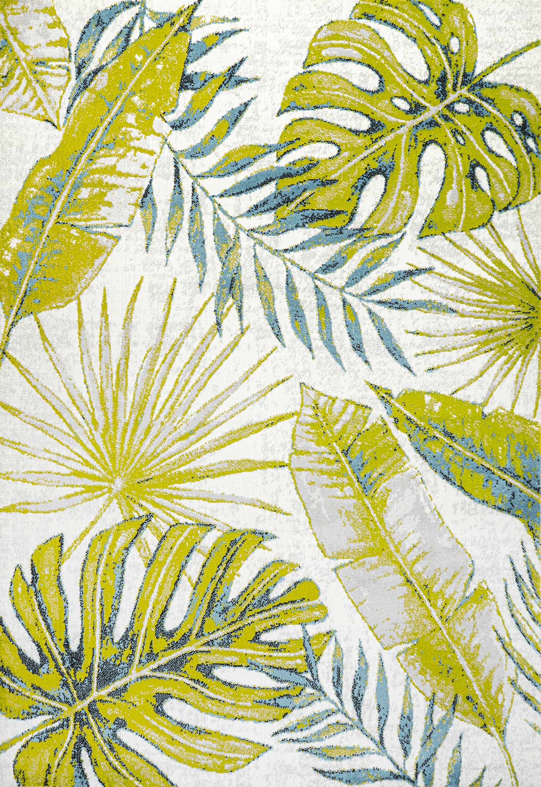 JONATHAN Y LUX100A-3 Monstera Tropical Leaves Indoor Area -Rug, Coastal, Floral, Bohemian Easy -Cleaning,Bedroom,Kitchen,Living Room,Non Shedding, Ivory/Green, 3 X 5