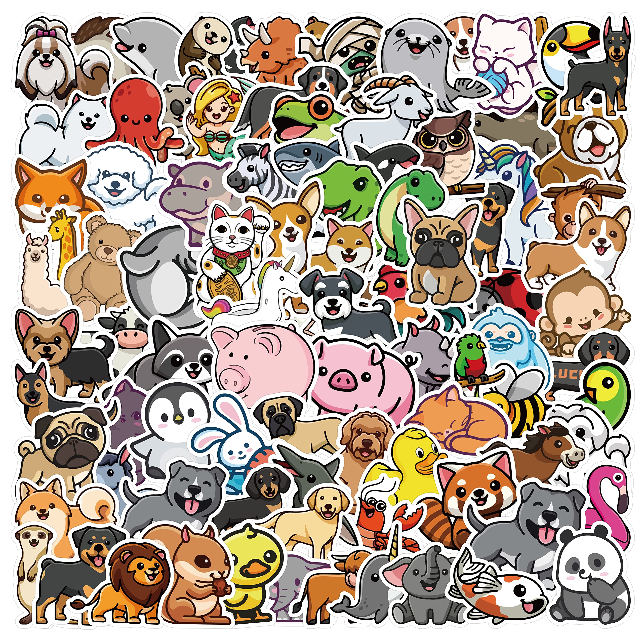 105Pcs Cute Animal Stickers Colorful Vinyl Cartoon Aesthetic Waterproof Stickers for Laptop Luggage Suitcase Book Bike Bicycle Skateboard Guitar Phone Scrapbook Stickers for Children Kids Girls Boys
