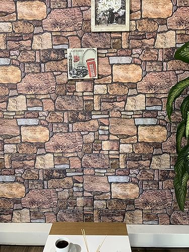 Miniatura 3 de Dundee Deco Paneles de pared 3D revestimiento de pared marrón cobre con aspecto de piedra sepia, revestimiento de espuma de poliestireno para