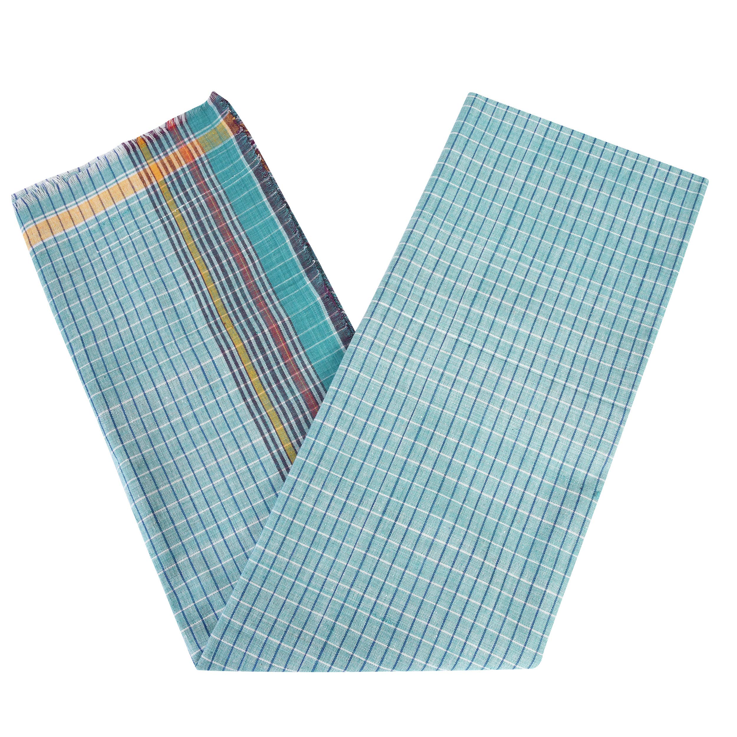 Pure Cotton Handloom Bath Towel 110 GSM Large Size Bankura Gamcha Small Checks (Set of 1 Green)-image-32