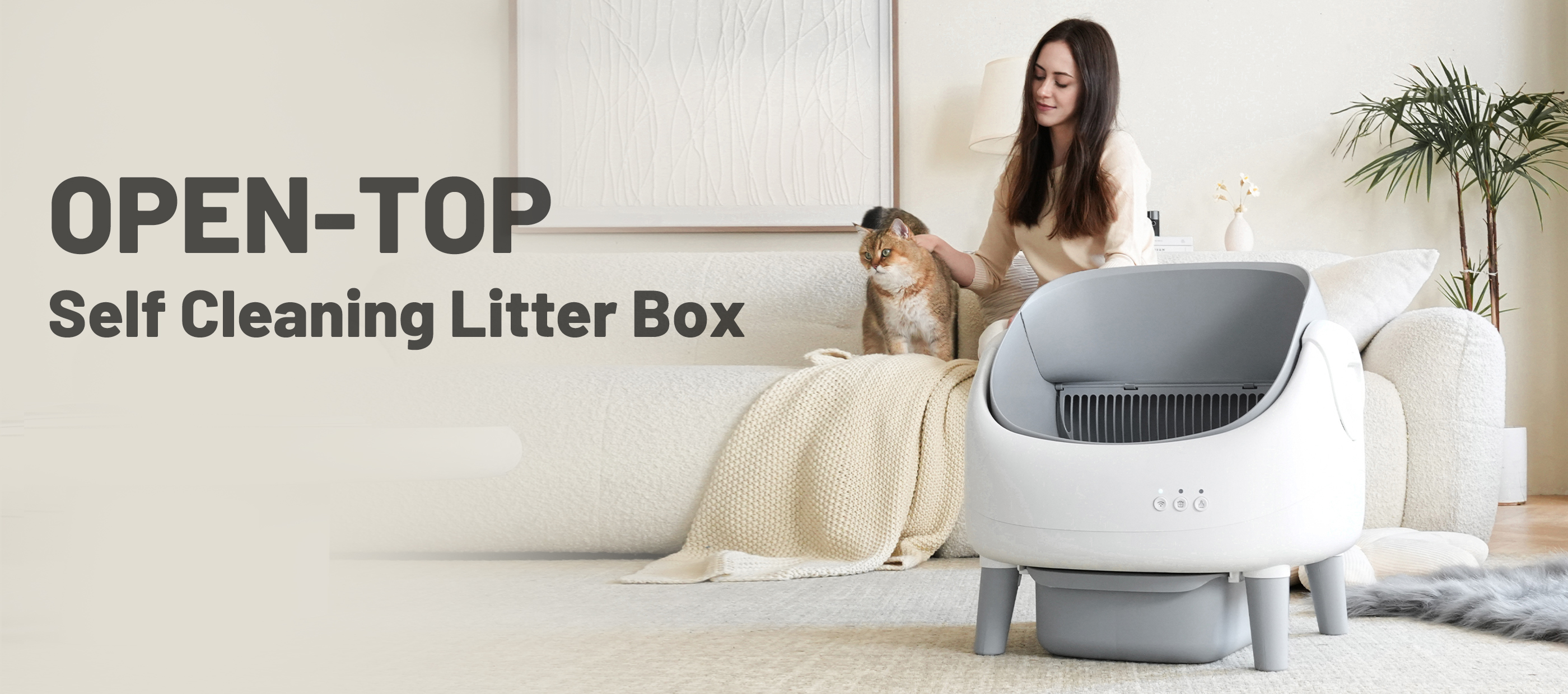 Open-Top Self Cleaning Litter Box, Automatic Cat Litter Box with APP Control, Dual Safety Sensors, Includes Trash Bags, Grey-White - image 2