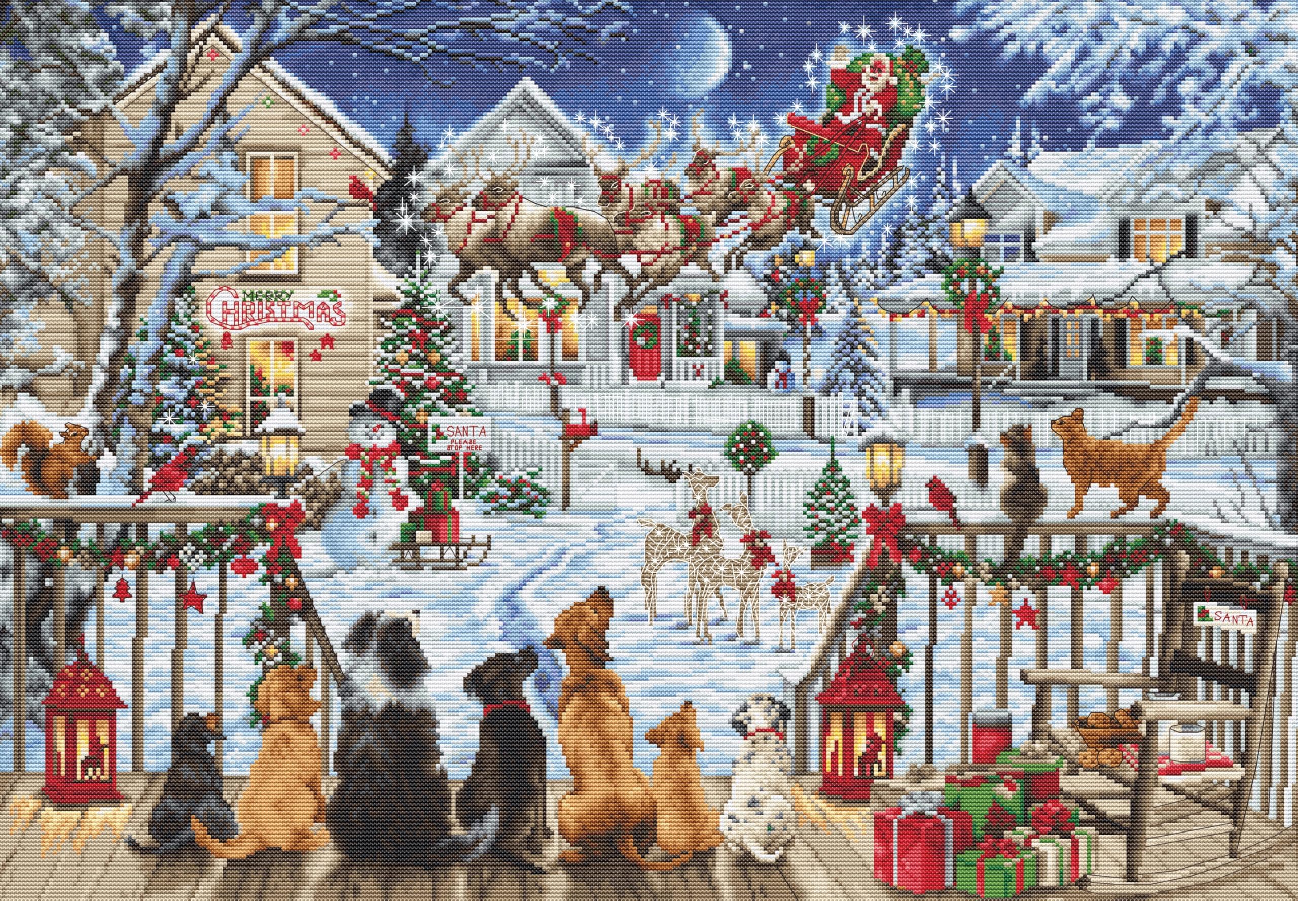 Luca-S counted cross stitch kit ""Pets on The Porch"", 47x33cm, DIY