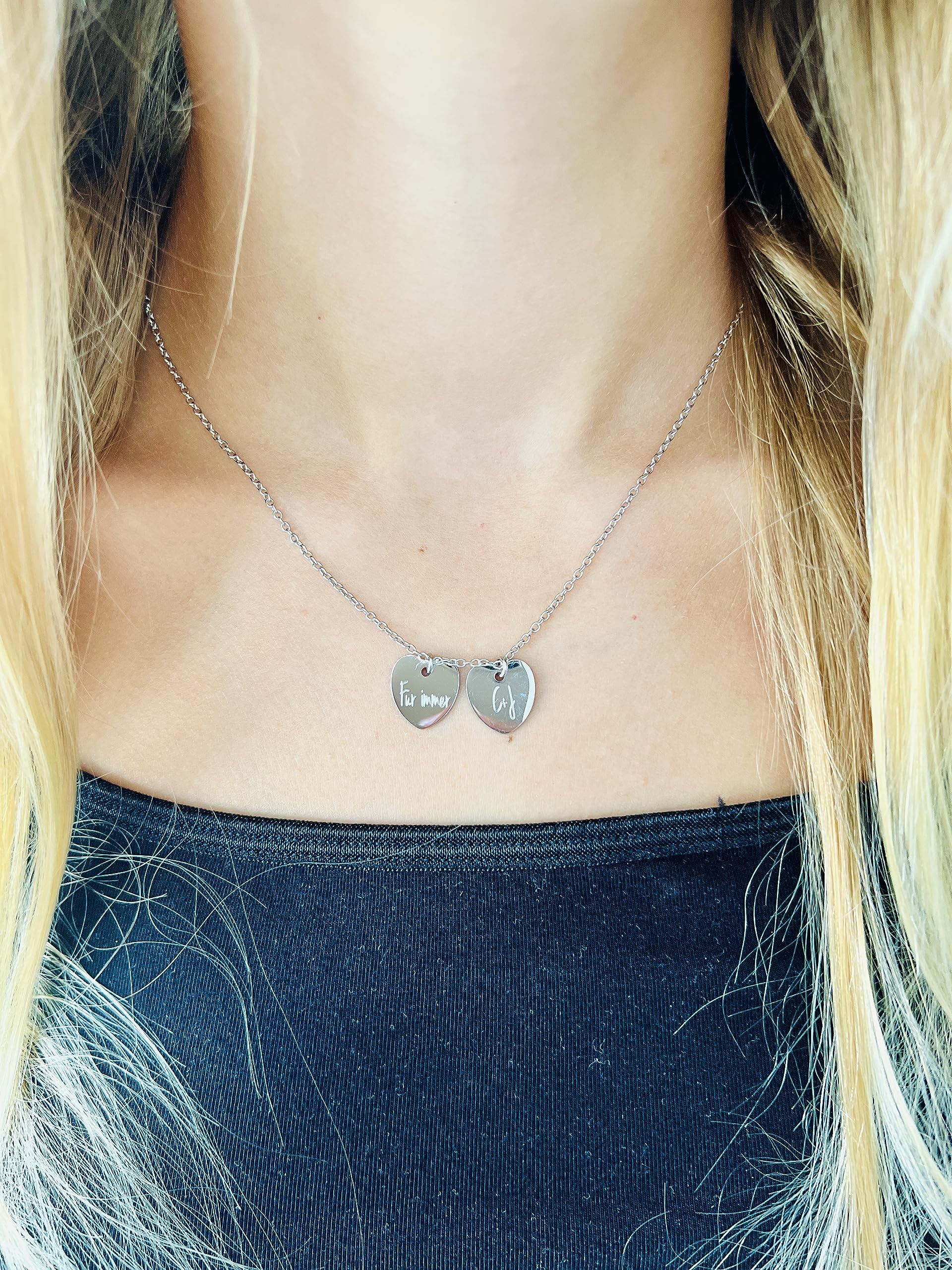 VALENCIA II - Kette mit 2 Herzen | Anhänger mit Gravur | Beste Freundin | Paar Schmuck | Persönliche Geschenke Valentinstag Jahrestag Muttertag | 316L Edelstahl Roségold Silber Gold