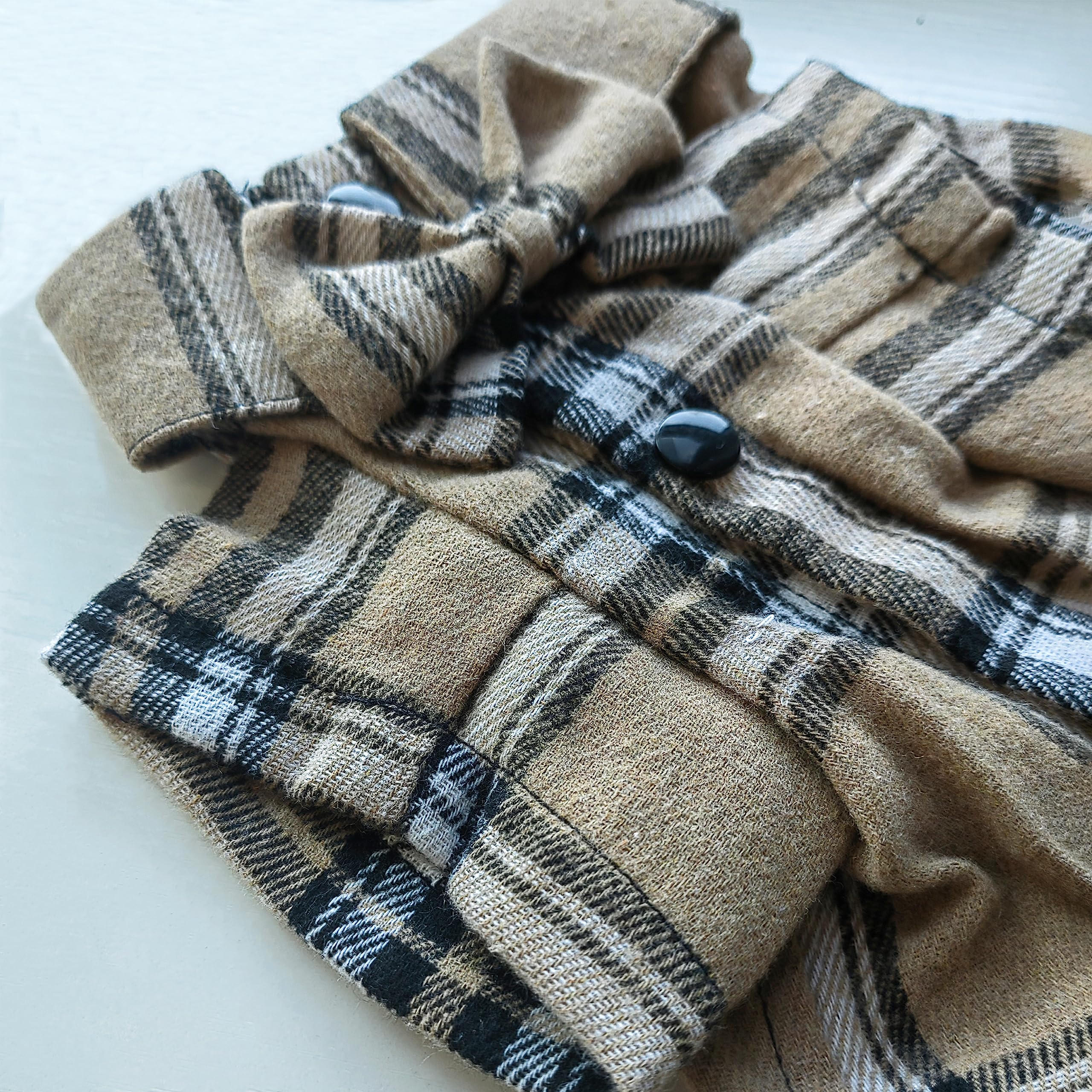Plaid Dog Shirt,Soft Casual Pet Shirt Clothes, Dog Cotton Shirt with Bow Tie for Wedding,Christmas Costumes (Dark Khaki, X-Small) - Image 2