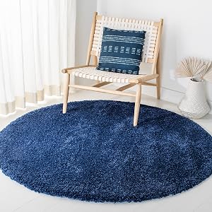 SAFAVIEH Milan Shag Collection Area Rug - 51 Round Navy Solid Design Non-Shedding Easy to Clean Plush Thick