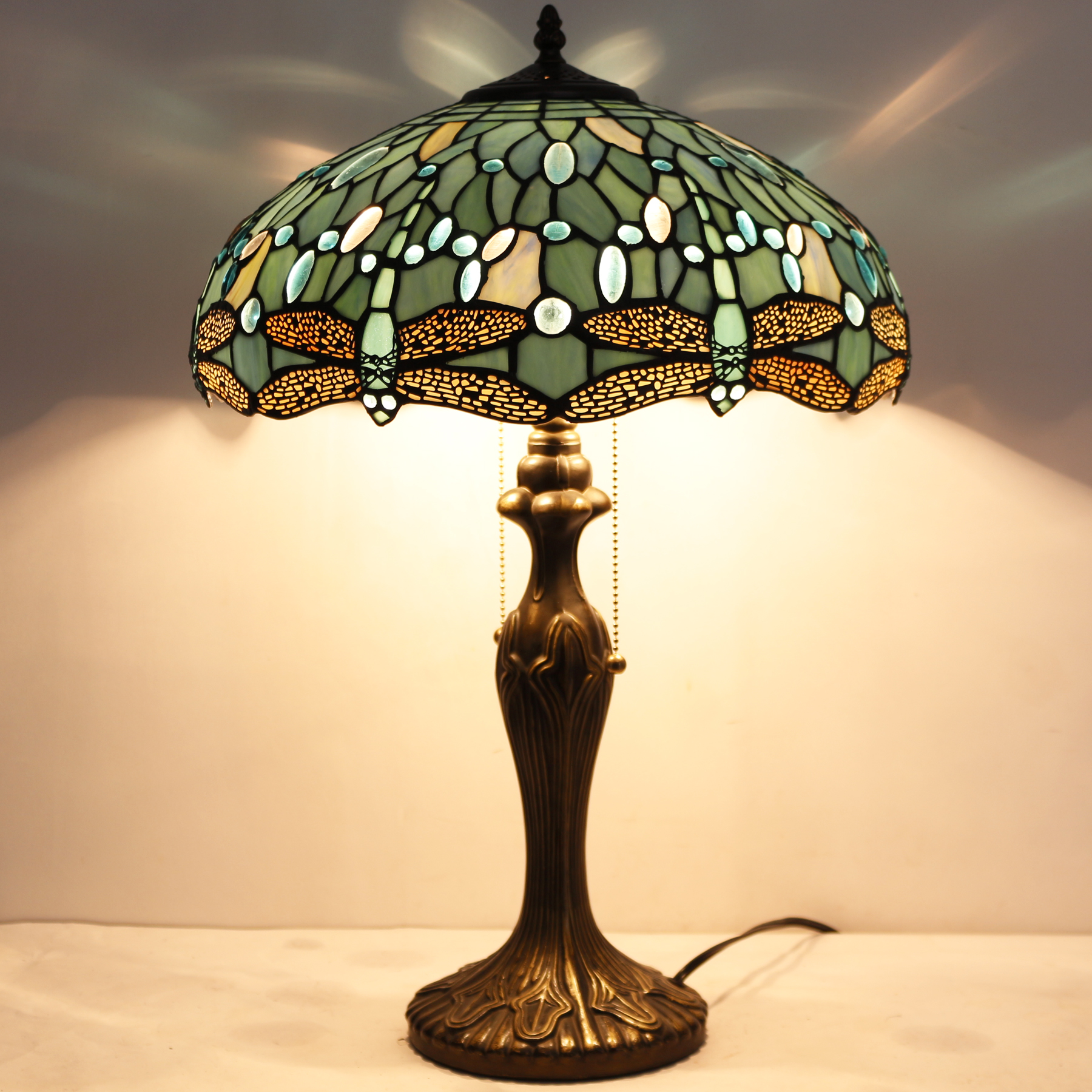 Image of WERFACTORY Tiffany Lamp Stained Glass Bedside Table Lamp Desk Reading Light