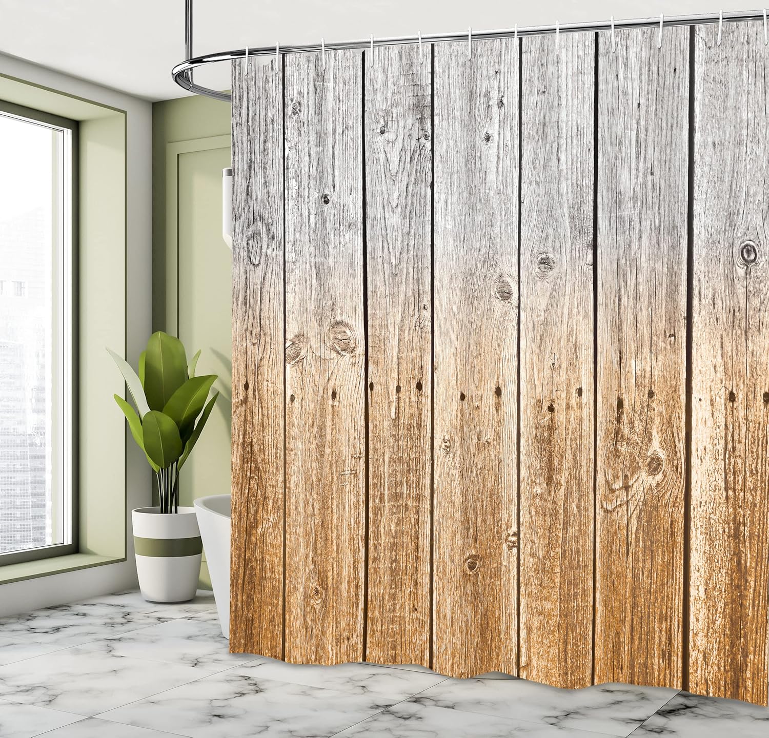 Ambesonne Rustic Shower Curtain, Wood Panels Background with Digital Tones Effect Country House Image, Cloth Fabric Bathroom Decor Set with Hooks, 69" W x 84" L, Bronze Grey