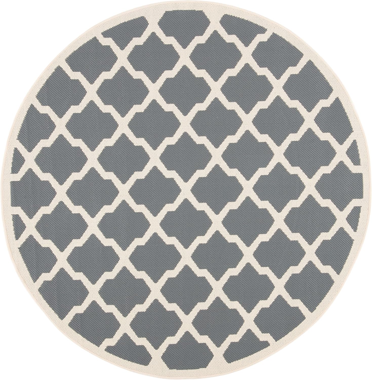 Safavieh Courtyard Collection CY6903 Trellis Indoor/ Outdoor Non-Shedding Stain Resistant Patio Backyard Area Rug, 7'10" Round, Anthracite / Beige