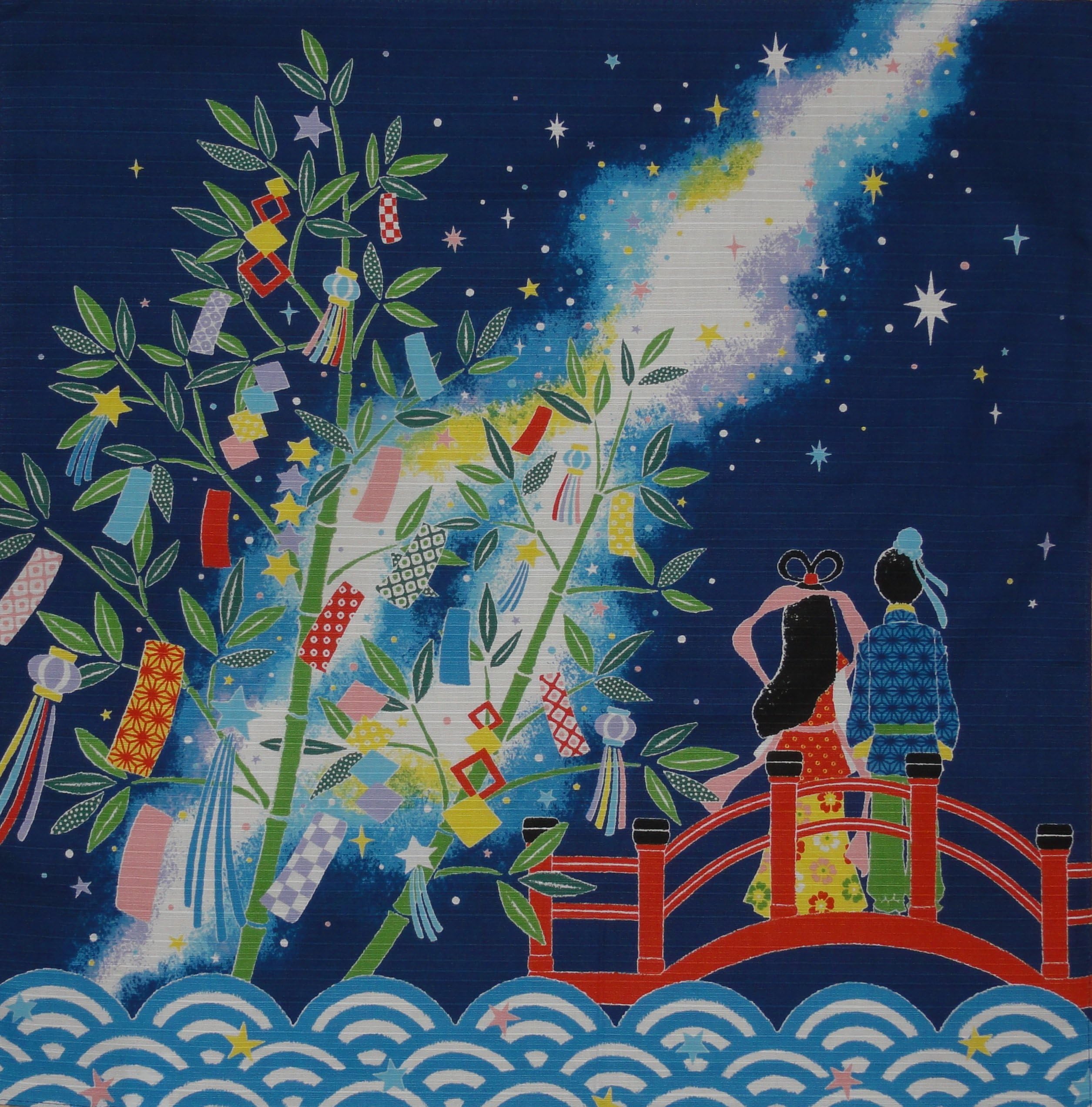 Furoshiki Seigaiha Tanabata Star Festival Motif Japanese Fabric 50cm