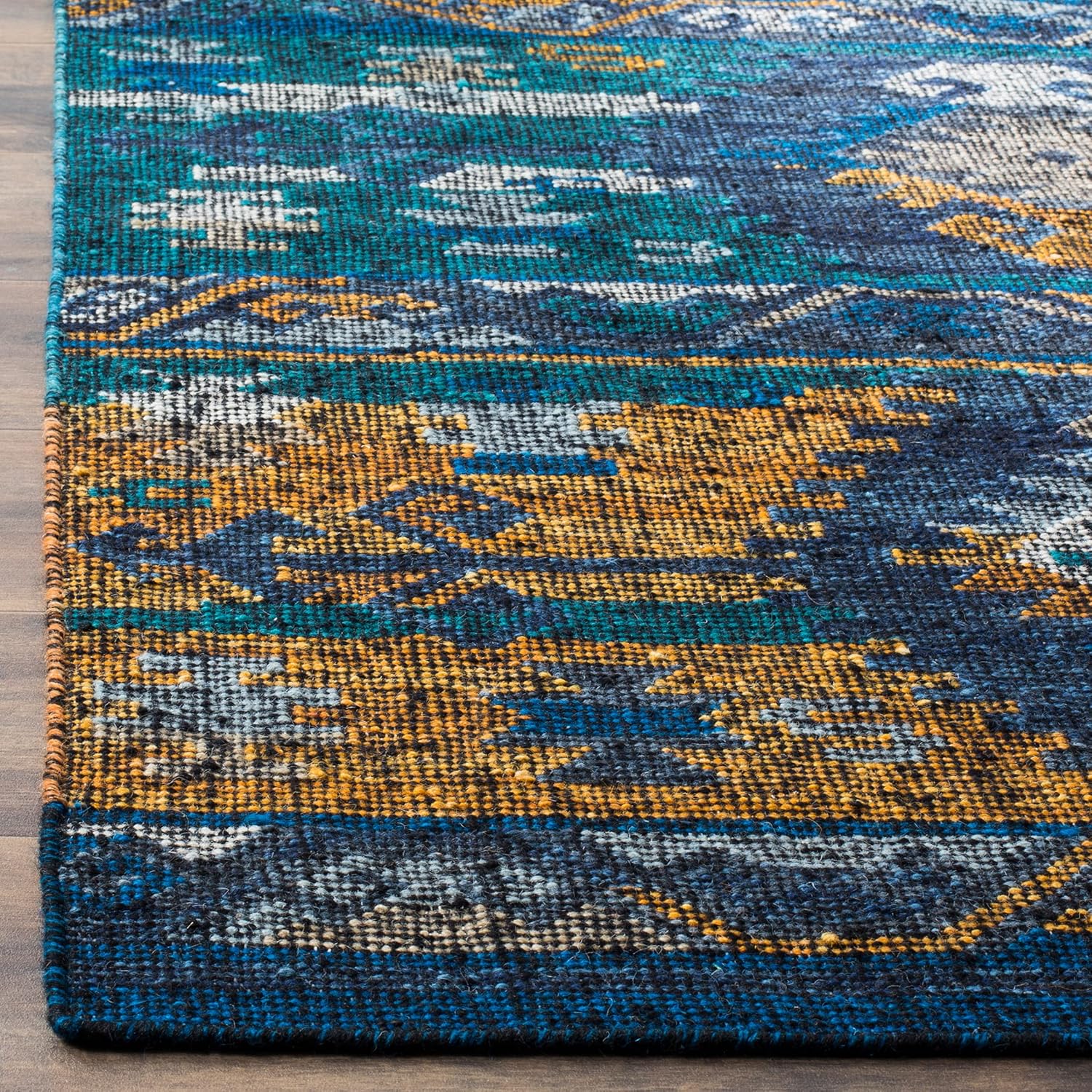 SAFAVIEH Canyon Collection Area Rug - 5' x 8', Blue Gold & Multi, Handmade Boho Southwestern Tribal Wool, Ideal for High Traffic Areas in Living Room, Bedroom (CNY108C)