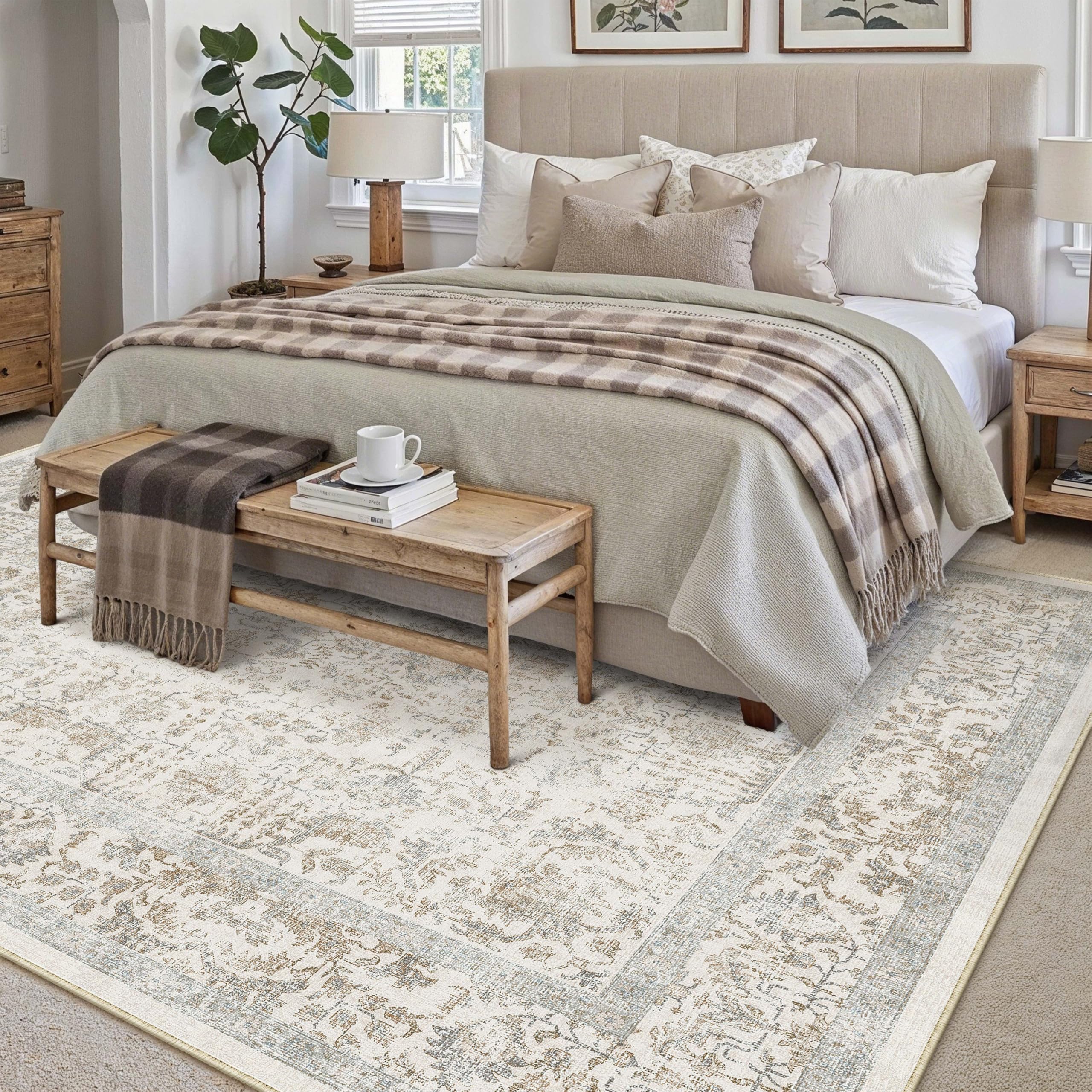 HUGEAR Vintage Tappeto Salotto Talpa Tappeti 180x270cm Soggiorno Antiscivolo Lavabile in Lavatrice Tapette Camera da Letto Sala Ufficio Bambina Bambino Pelo Corto Grande Carpet