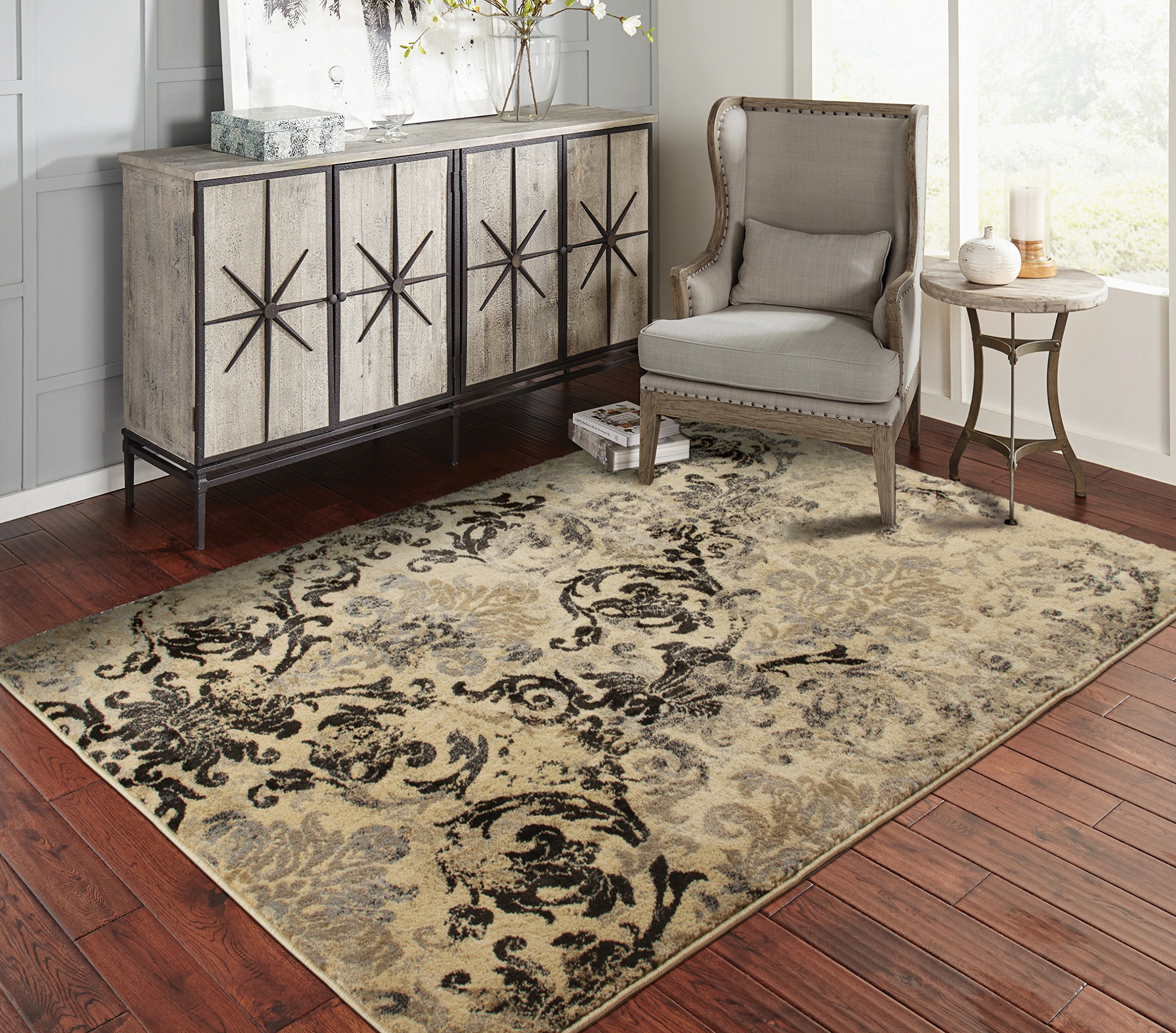 Modern Distressed Rugs for Living Room 5x7 Black Clearance Rugs for Bedroom 5x8