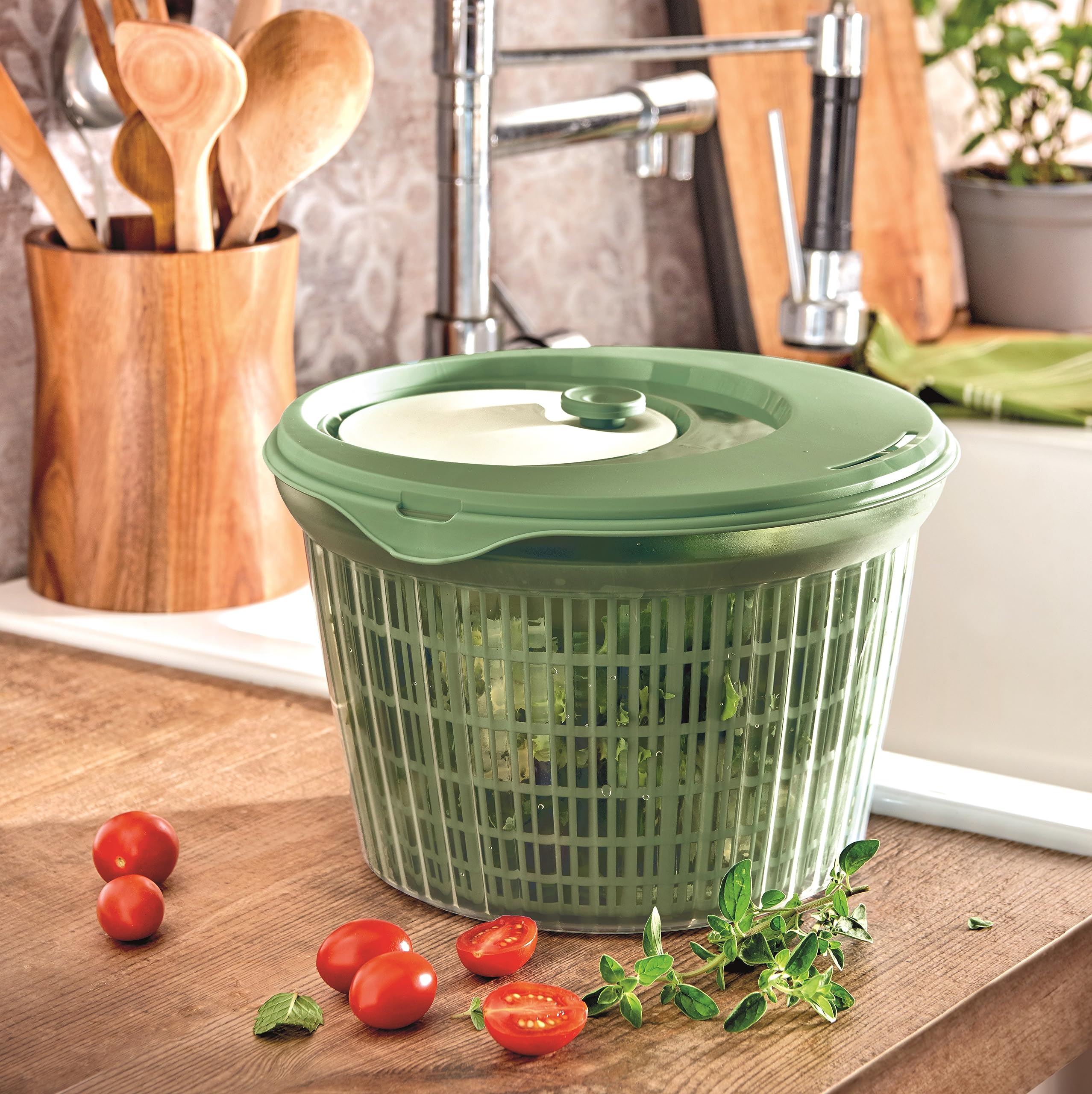 Snips Centrífugadora de Lechuga Ulaop | Escurridor de Ensalada | 4 litros | Color Verde | Fabricado en Italia | 25 x 25 x 16 cm Bpa Free, 4 LT