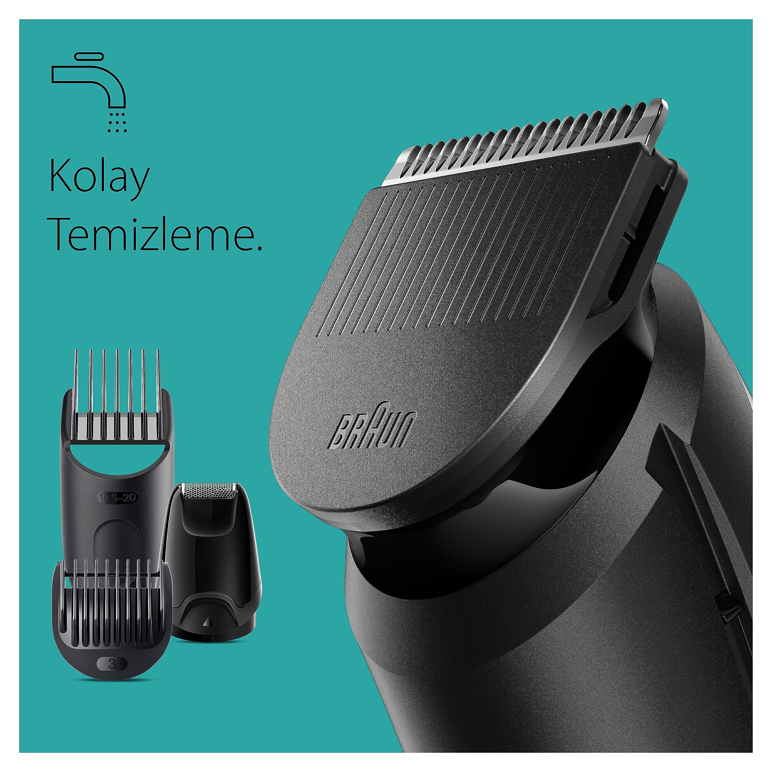 Braun MGK3421 Series 3 6-in-1 Tägliches Pflegeset für Männer zum Trimmen von Bart Haarschneiden, Waschbare Köpfe und Kämme Wiederaufladbar
