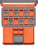 ROTHWELL 12 Slot Leather Watch Box with Valet Drawer - 12 Slot Luxury Watch Case Display Organizer, Microsuede Liner, Mens Accessories Holder, Jewelry Case, Jewelry Display Organizer (Grey/Orange)