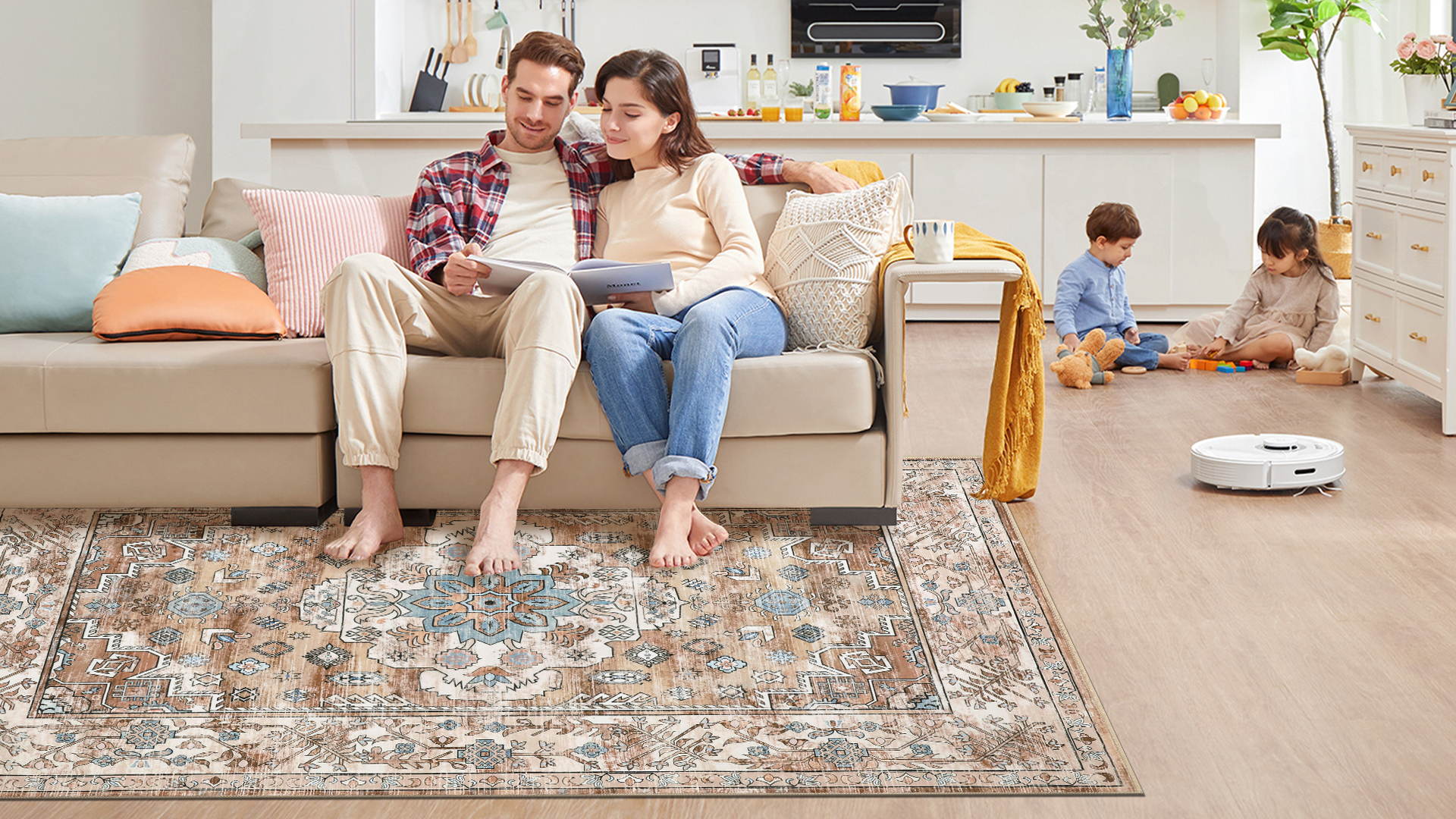 Enyhom Large Vintage Area Rug, 120 x 180 cm Machine Washable Rugs