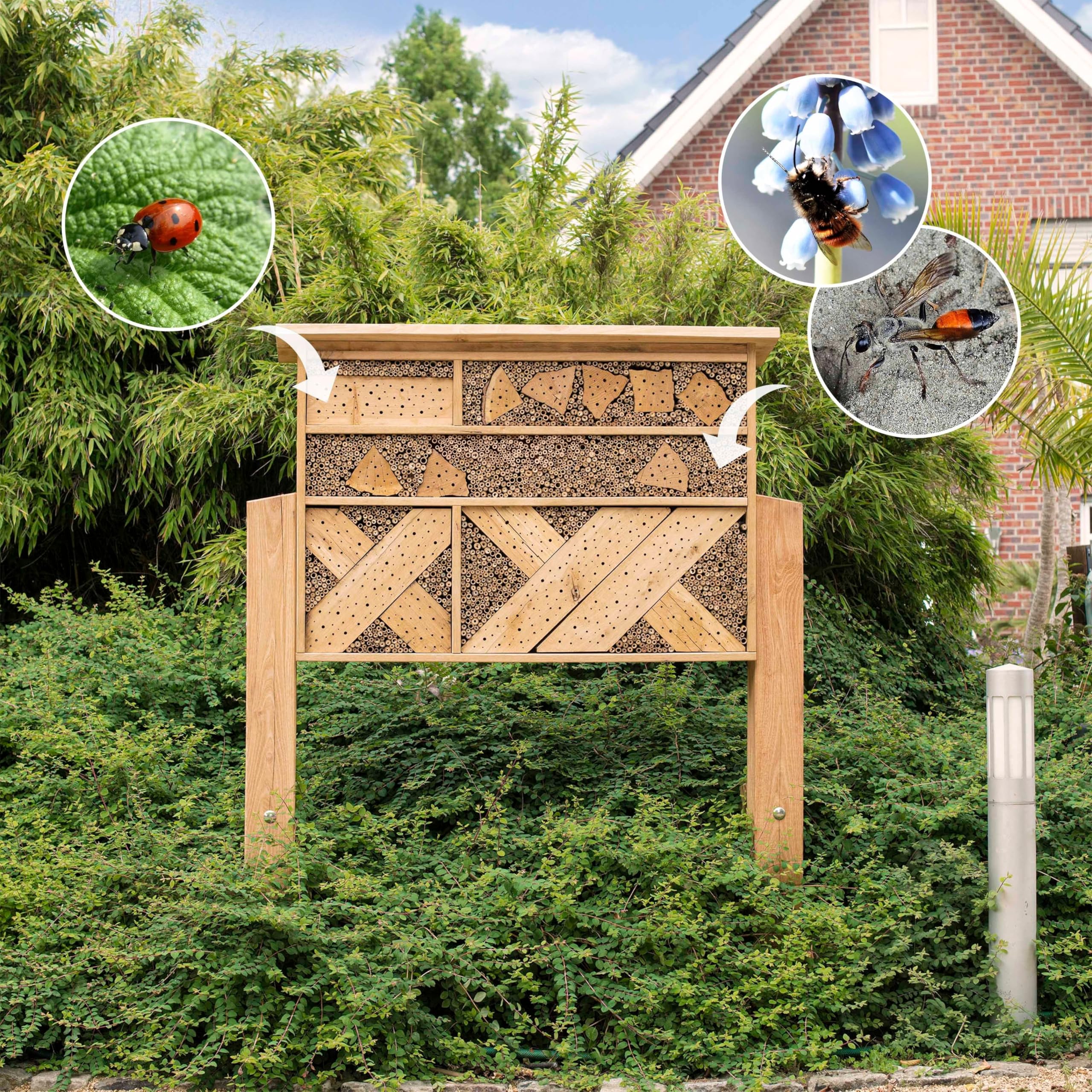 Gardigo Hotel per Insetti Premium | Grande Casa per Insetti in Legno Naturale Massiccio per Api e Api Selvatiche | Aiuto per la Nidificazione degli Insetti | Made in Germany | Casetta per Insetti