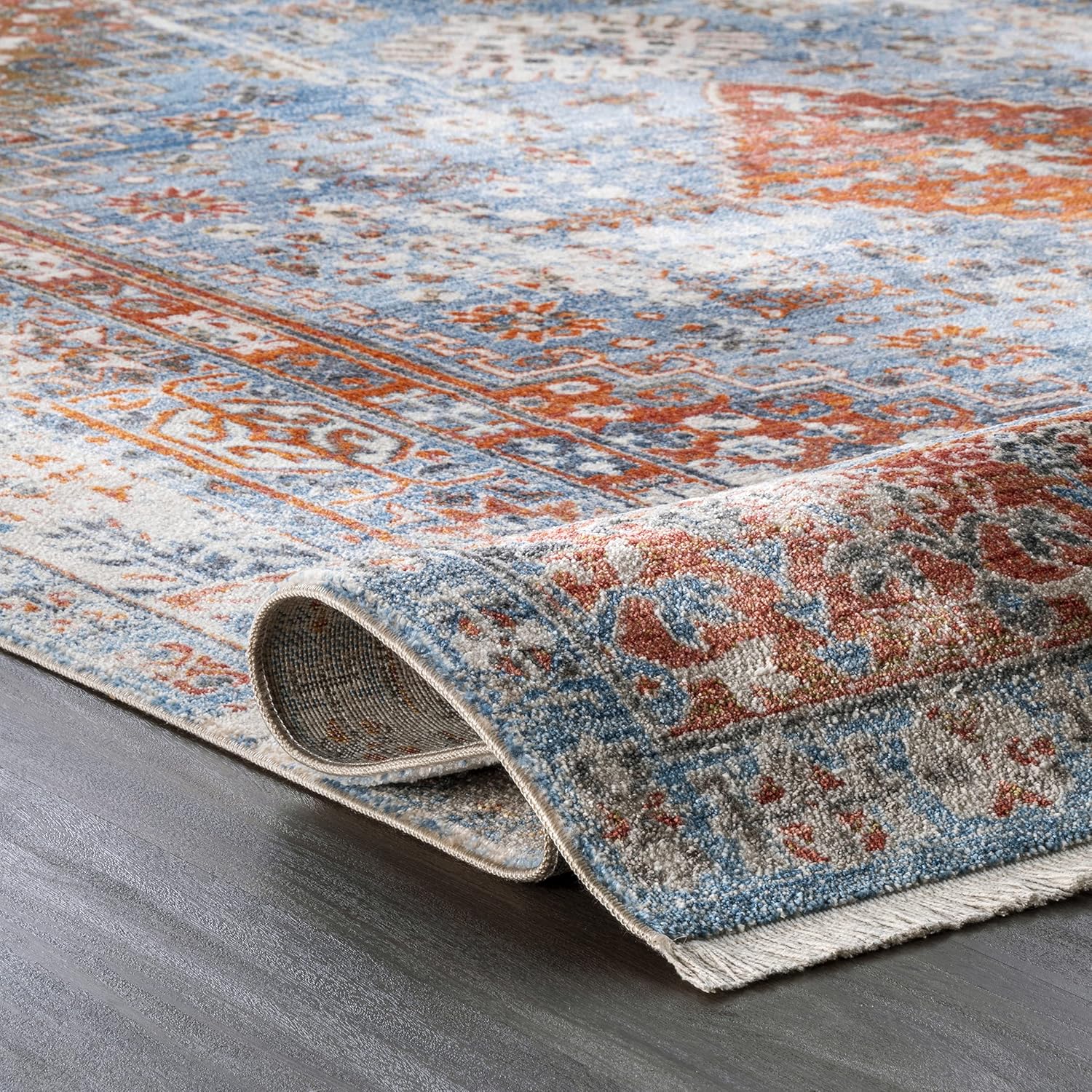 nuLOOM Fringed Performance Farley Blue/Multicolor, 2' x 3', Oriental, Soft and Cozy, High Traffic, Stain Resistant, Easy Clean, Durable Area Rug for Bedroom, Living Room, Dining, Den, Foyer