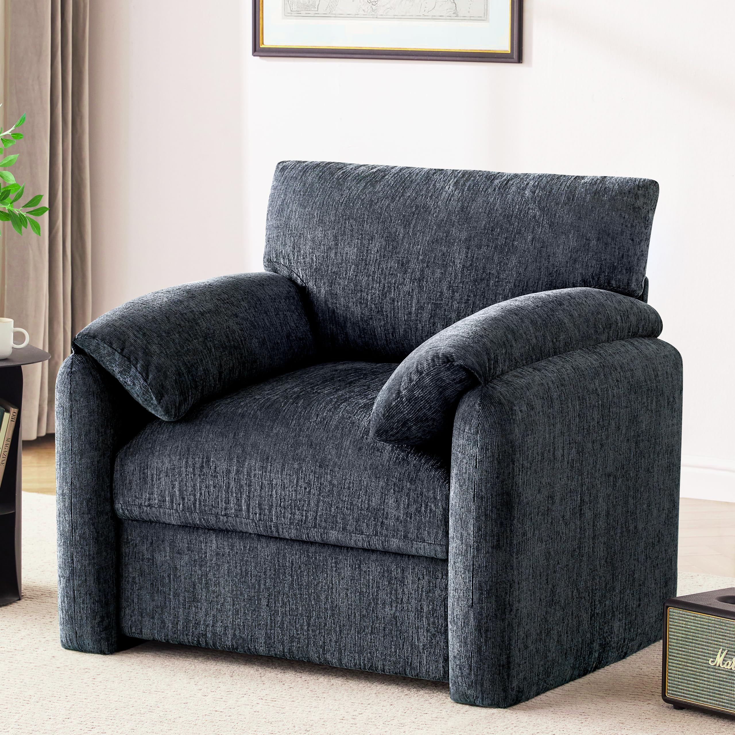 Howjoe Chenille Oversized Armchair, 38.6" Wide Accent Chairs for Living Room & Bedroom Modern Lounge Chair, Upholstered Mid-Century Reading Chair,