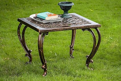 VENUSTO Antique Square Aluminium Table | Modern Squre Side Tables for Home Decor, Living Room, Bedroom, Hotels, Restaurants (Copper)