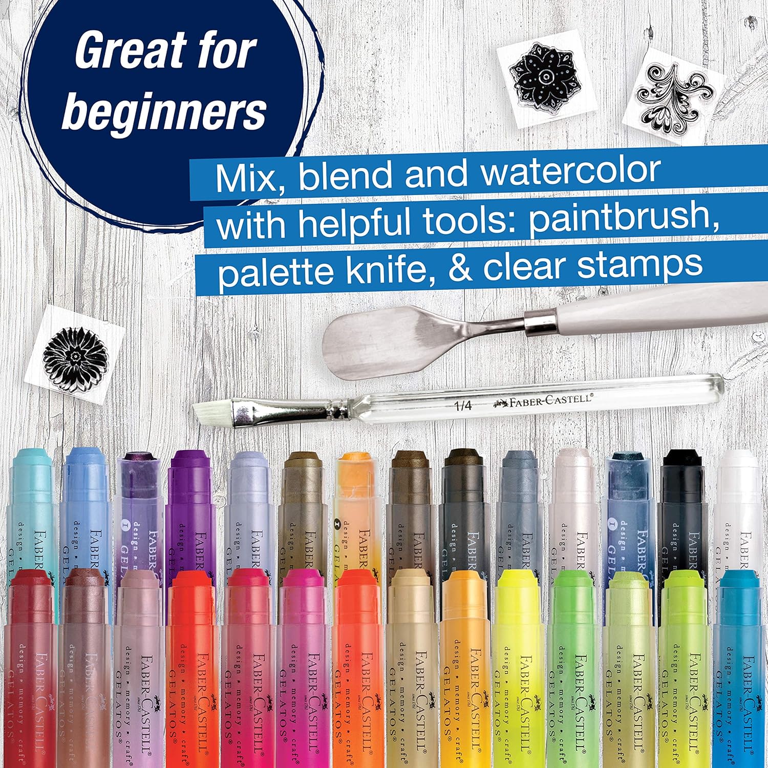 Faber-Castell Gelatos Dolce 2 Gift Set: 28 Watercolor Gel Crayons and Watercolor Supplies for Painting, Drawing & Art, Versatile Adult Pigment Crayons, Journaling Supplies for Artists & Hobbyists