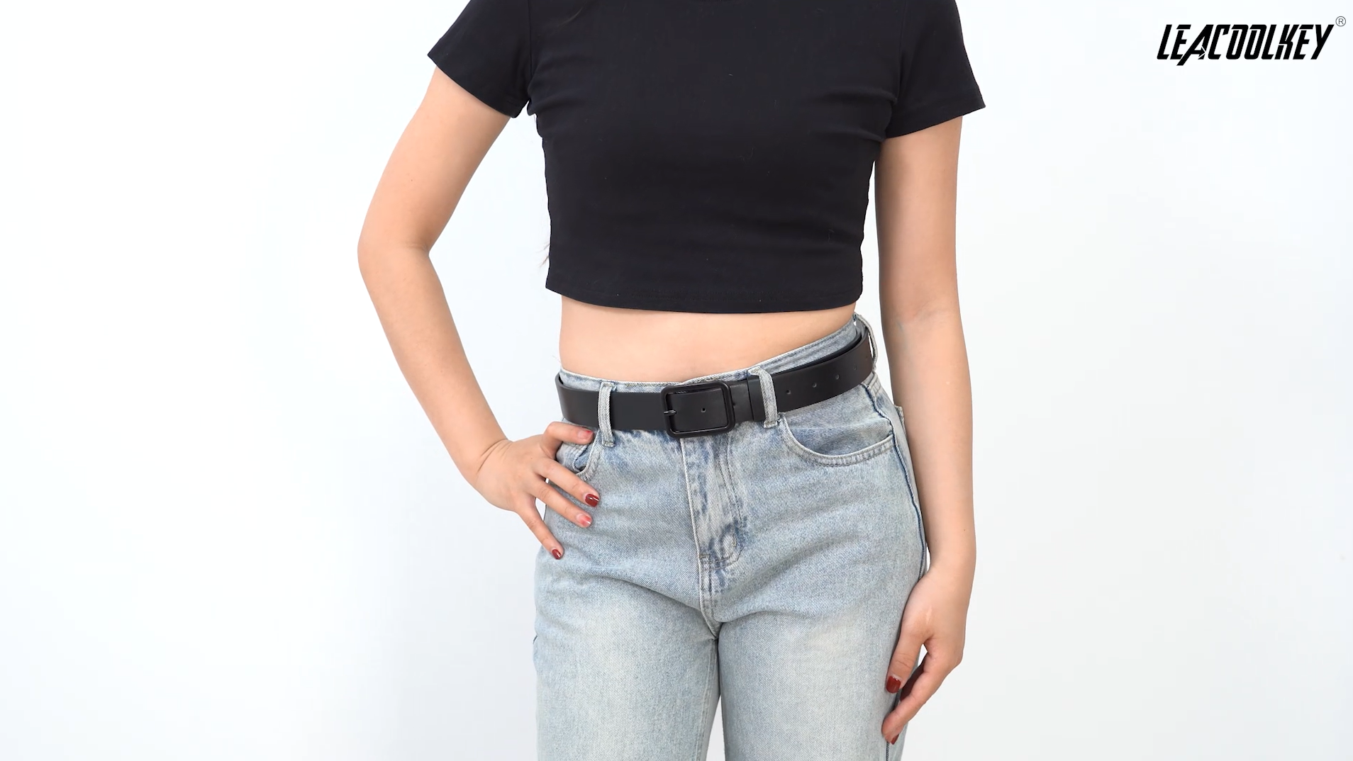 LEACOOLKEY 4 cinture skinny da donna in pelle per abiti, cintura sottile per jeans, pantaloni con fibbia in oro, D-nero marrone rosso beige, (110cm)Passt für Taille 80cm-92cm