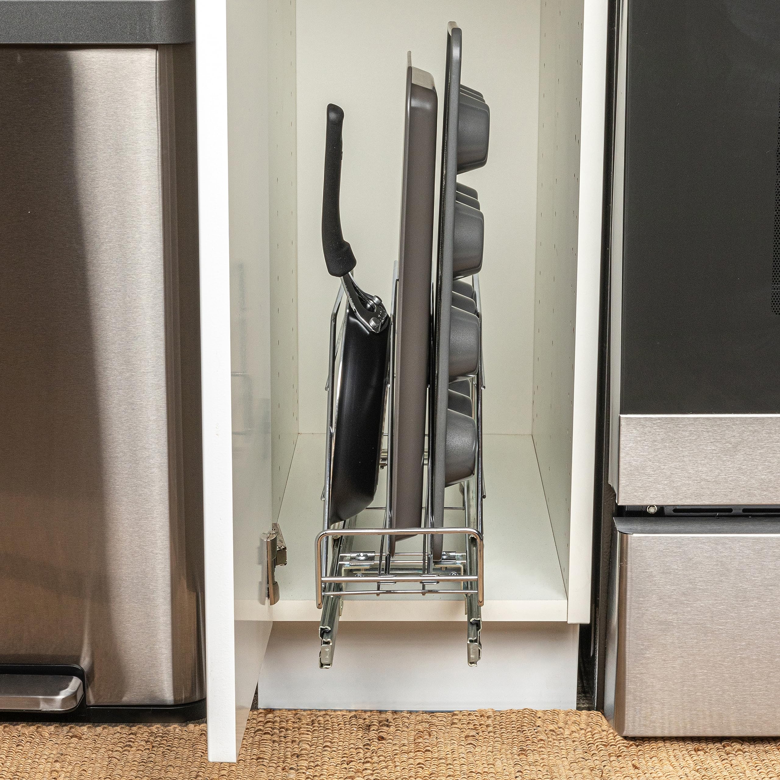Household Essentials Glidez Mehrzweck-Aufbewahrungs-Organizer aus verchromtem Stahl für Kochgeschirr und Backgeschirr, passend für Schrank oder Regal in Standardgröße, Chrom