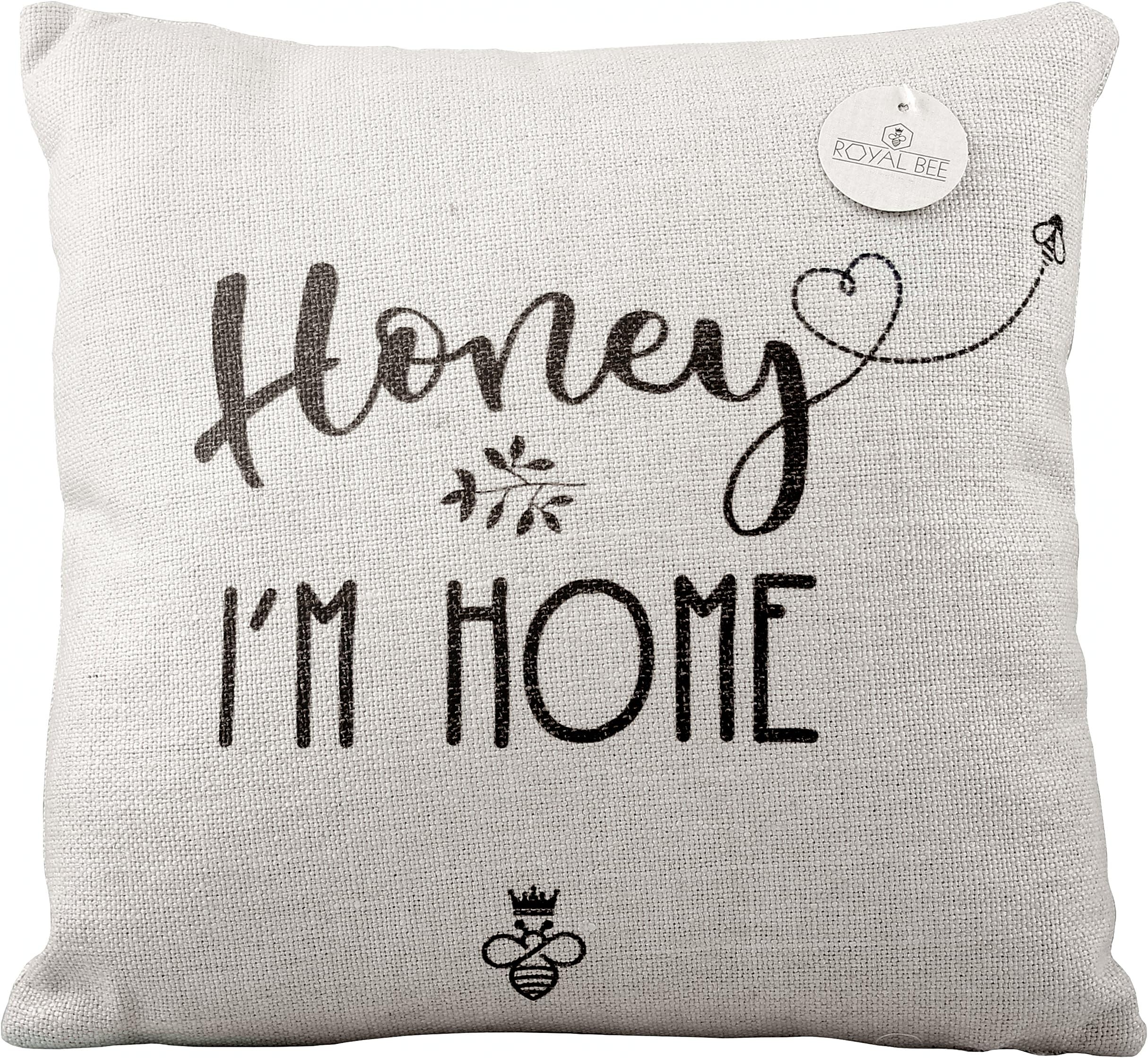 Honey I’m Home Throw Pillow, For the Three Sweetest Words in English, 80% Polyester & 20% Linen Cover, 100% Polyester Insert, Machine Washable