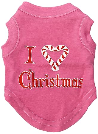 Mirage Pet Products 8-inch I Heart Christmas Screen Print Shirts for Pets, X-Small, Bright Pink