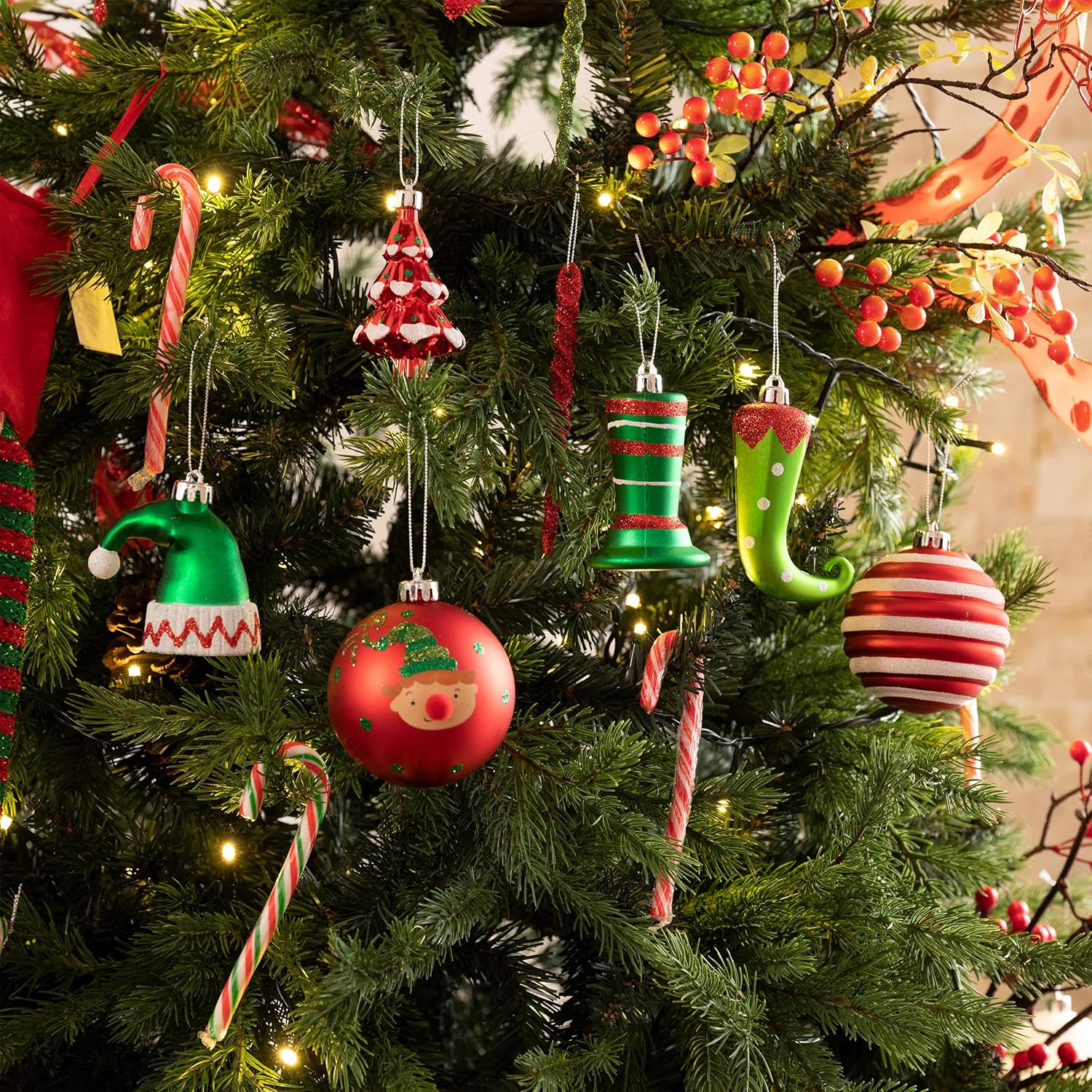Valery Madelyn Christmas Ornaments Value Bundle, 80ct & 16ct Elf Red Green White Shatterproof Christmas Ball Ornaments Set, Decorative Hanging Ornament Bulk for Xmas Holiday Party Decor