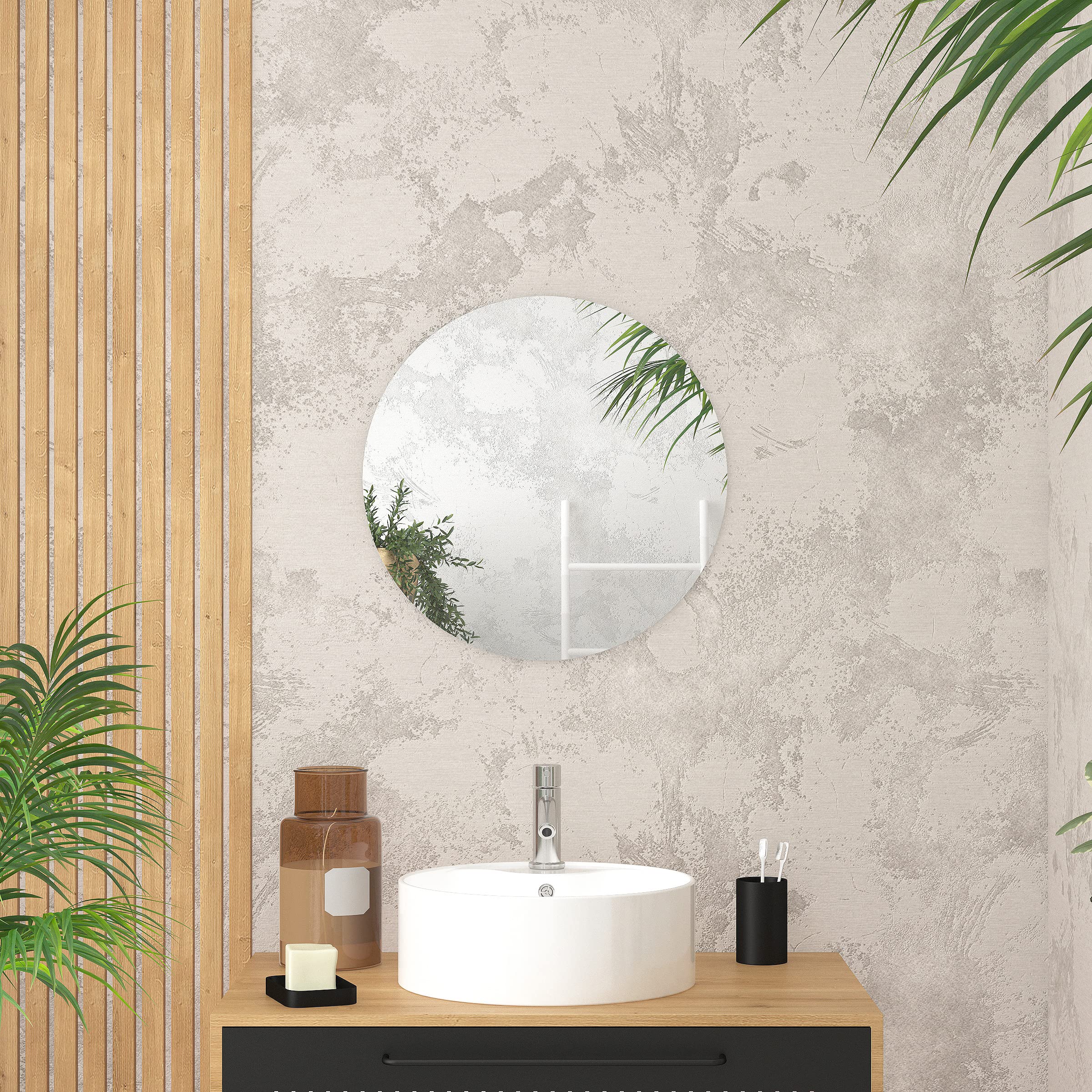 AURLANE Miroir salle de bain rond Miroir 50 cm, verre 3.6 mm