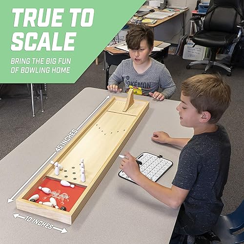 Miniatura 4 de GoSports Juego de bolos de mesa para niños y adultos, tabla de bolera, rampa de lanzamiento, bolas, alfileres y tarjeta de puntuación
