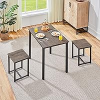 Vista 11 de Yaheetech Juego de mesa de comedor de 3 piezas, juegos de mesa y sillas de cocina para 2 personas, mesa compacta con 2 taburetes y diseño de ahorro