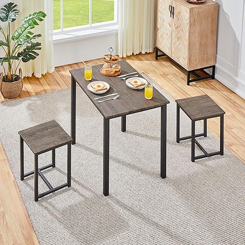 Miniatura 2 de Yaheetech Juego de mesa de comedor de 3 piezas, juegos de mesa y sillas de cocina para 2 personas, mesa compacta con 2 taburetes y diseño de ahorro